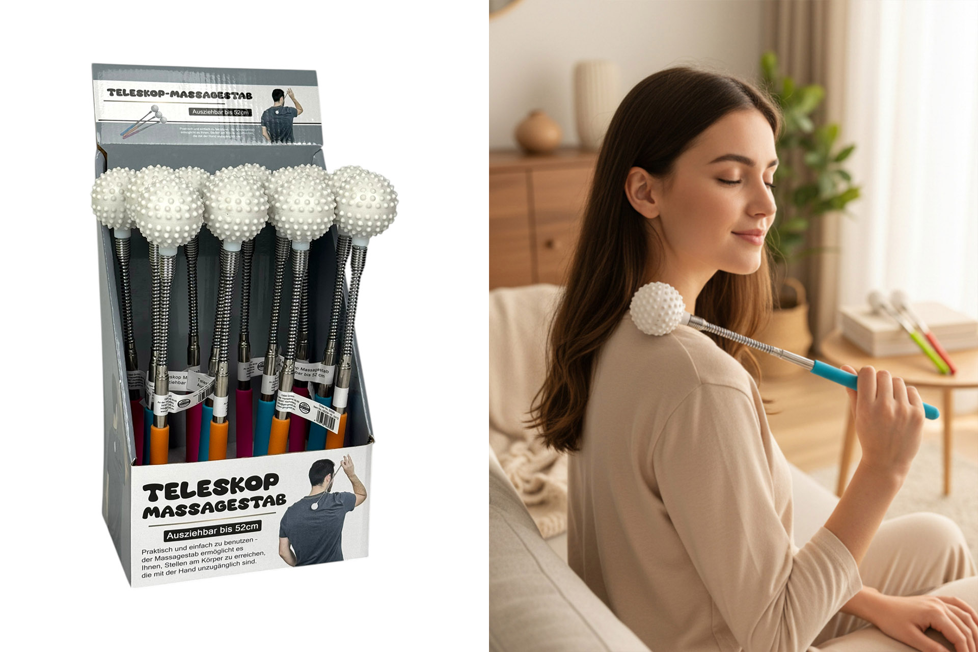 Teleskop Massage Ball, bis zu 52cm, 3 Farben