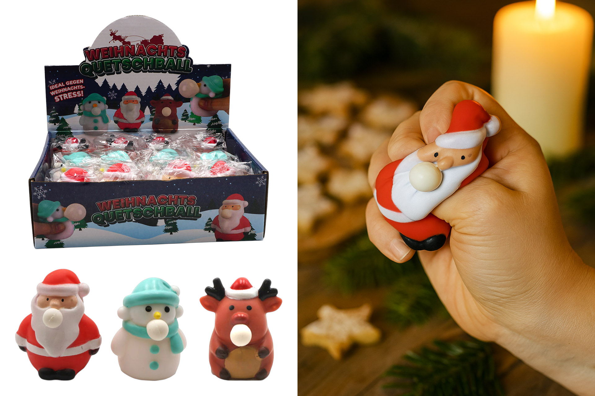 Spielzeug Quetschball Anti-Stress "Weihnachten", 3 Designs, Display