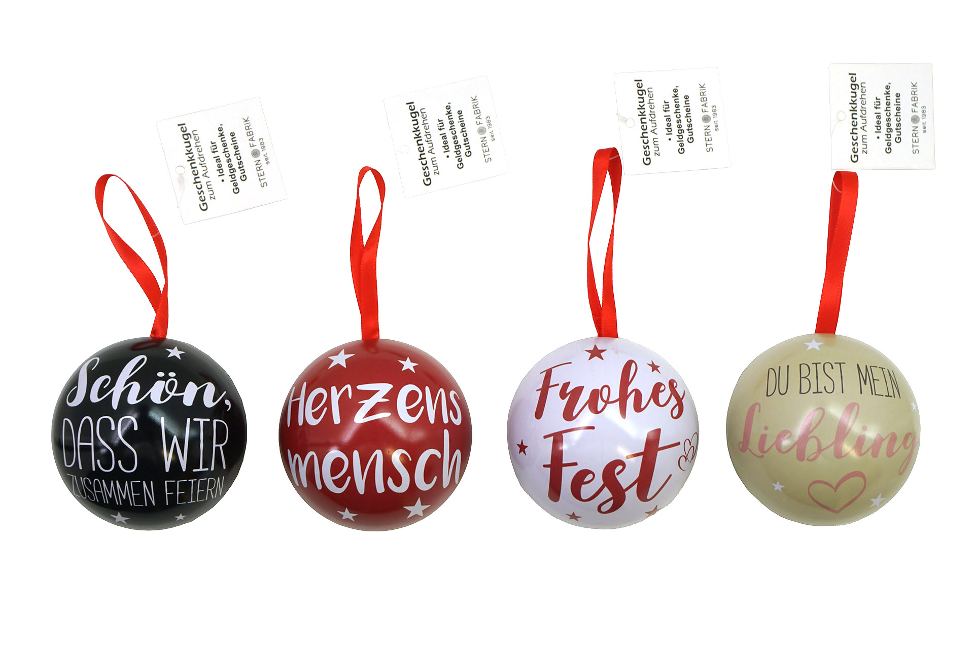 Geschenkkugel Weihnachten Metall, Ø6,5cm, 4 Designs