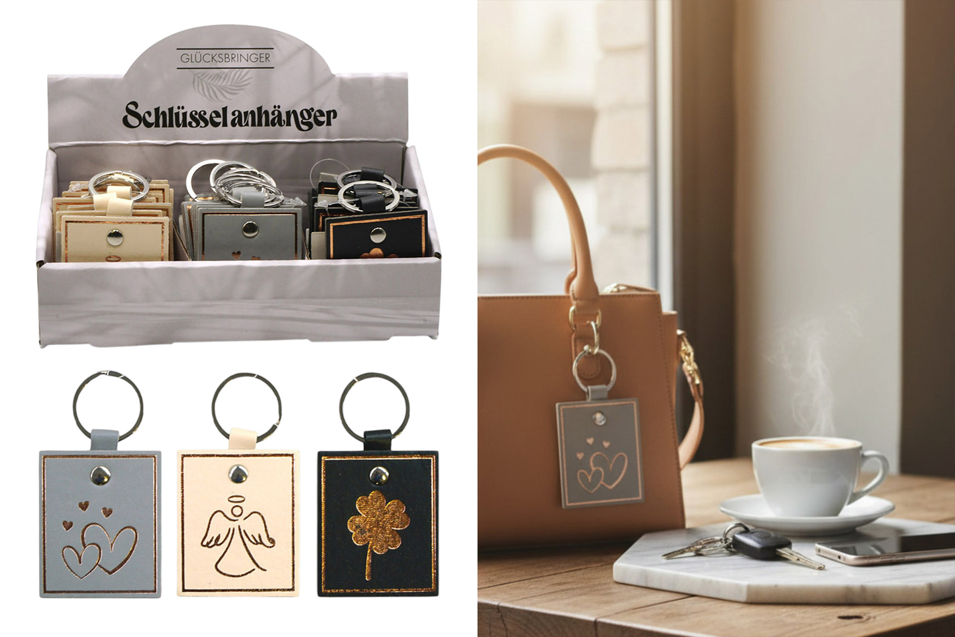 Schlüsselanhänger mit Spruch "Glücksbringer", 3 Designs, im Display