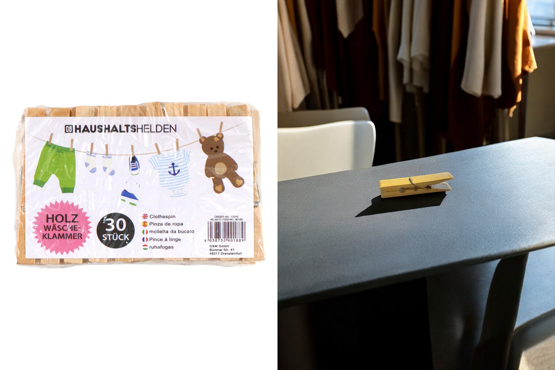 Wäscheklammer Holz, 30 Stück