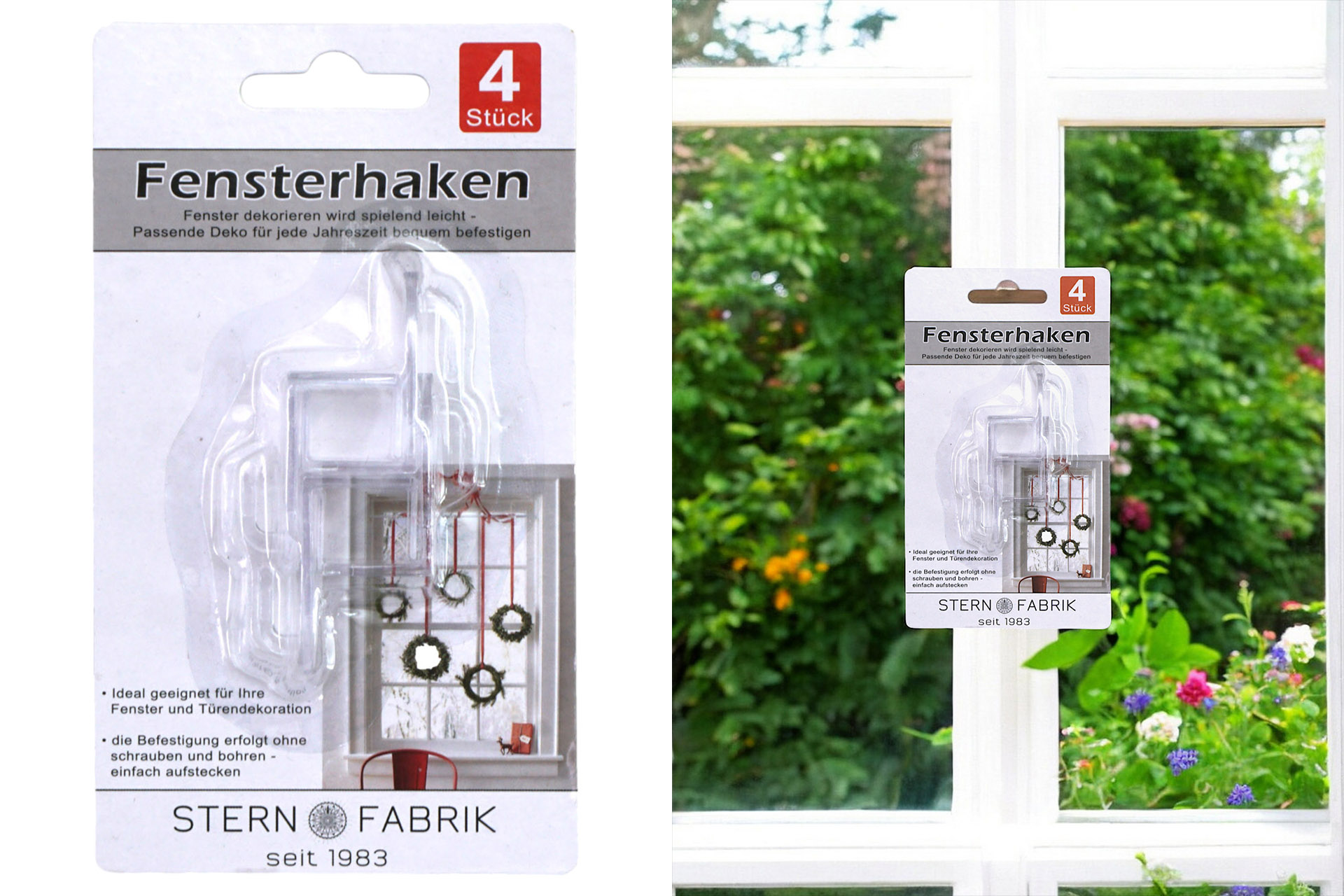 Fenster- und Türhaken, transparent, 4er, 20x34x20mm