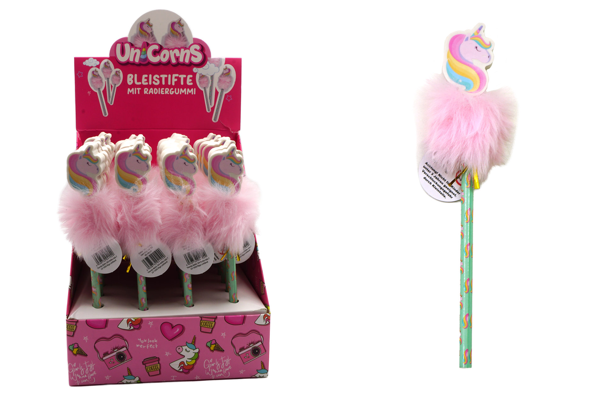 Bleistifte mit Radiergummi "Unicorn", 15x5cm, im Display