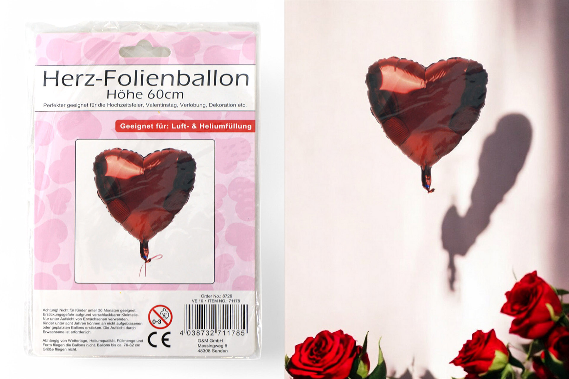 Folienballon Herz, 60cm rot