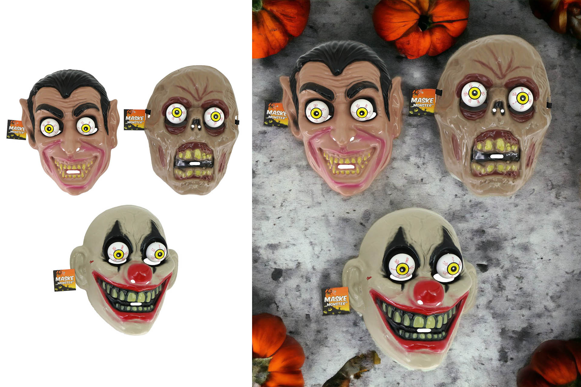 Halloween Maske "Monster mit 3D Augen", 24x17,5cm, 3 Designs