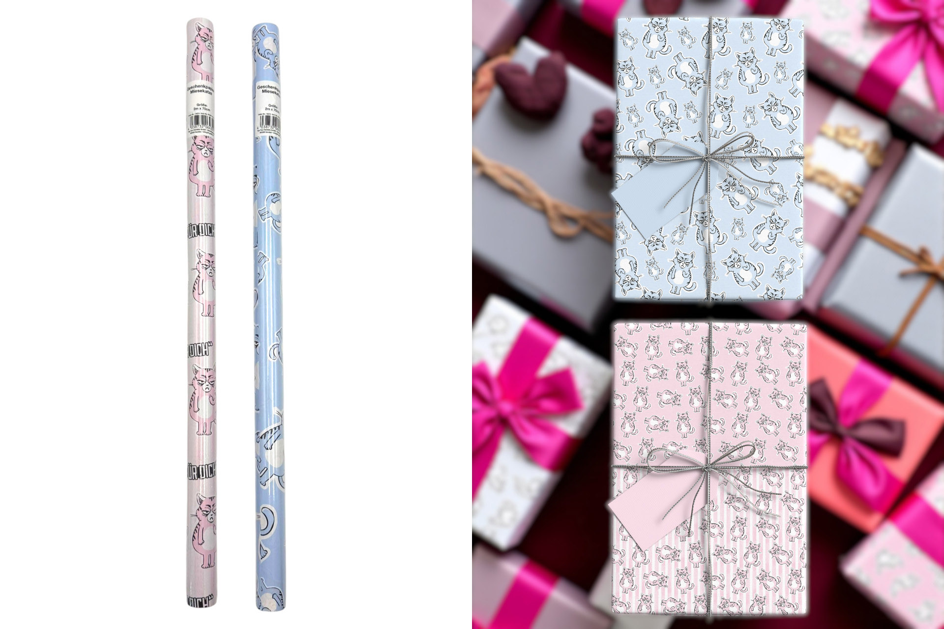 Geschenkpapier "Miesekatze" 2mx0,7m, 2 Designs