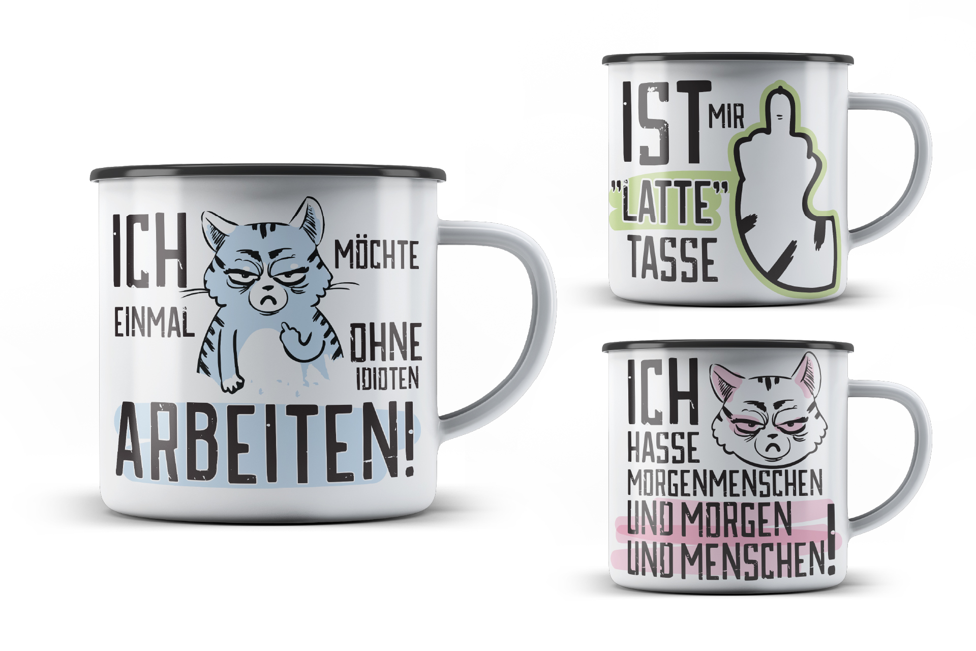 Metalltasse "Miesekatze", 350ml, 3 Designs