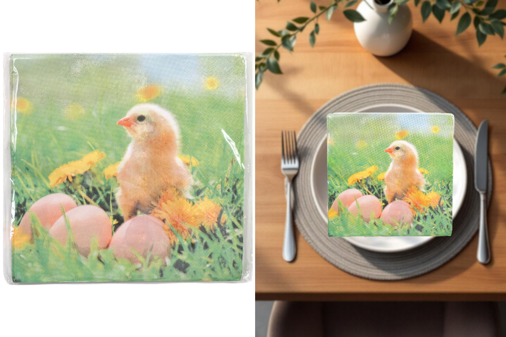 Servietten Ostern "Küken&Ei" 33x33cm, ¼ Falz, 3-lagig, 20er Pack