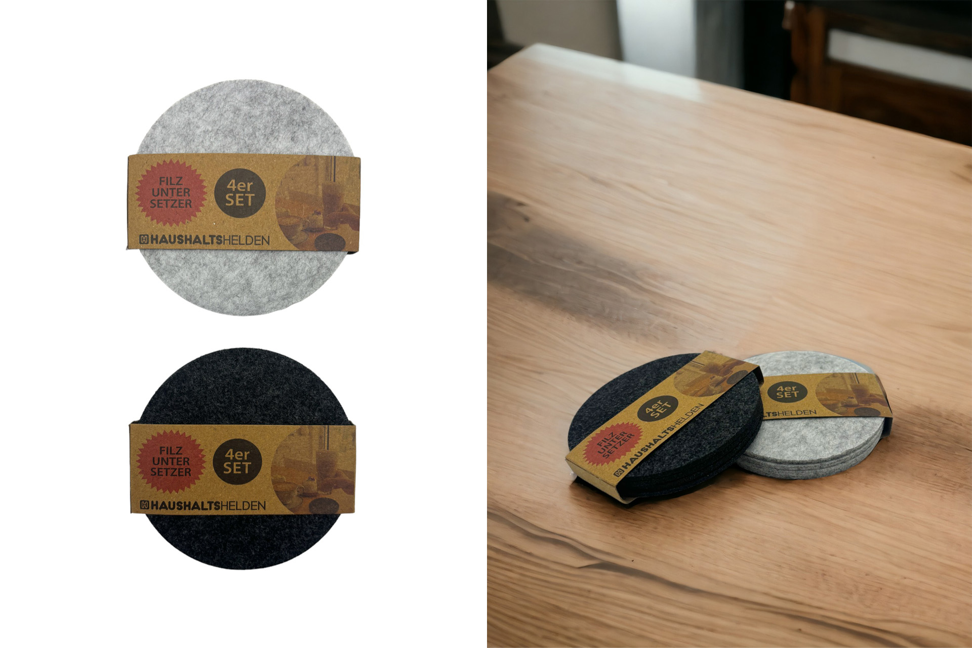 Untersetzer Filz Ø 10cm, 4er Set, 2 Farben