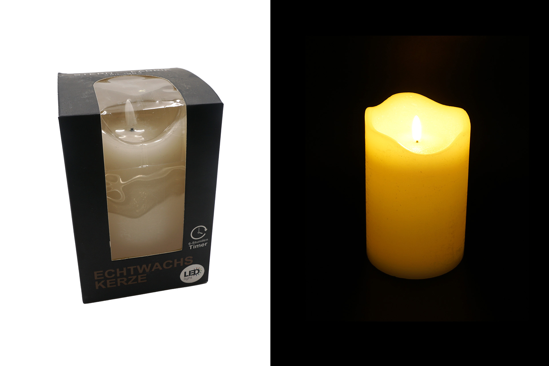 LED Echtwachskerze "3D Flamme" 10x15cm mit Timer, creme