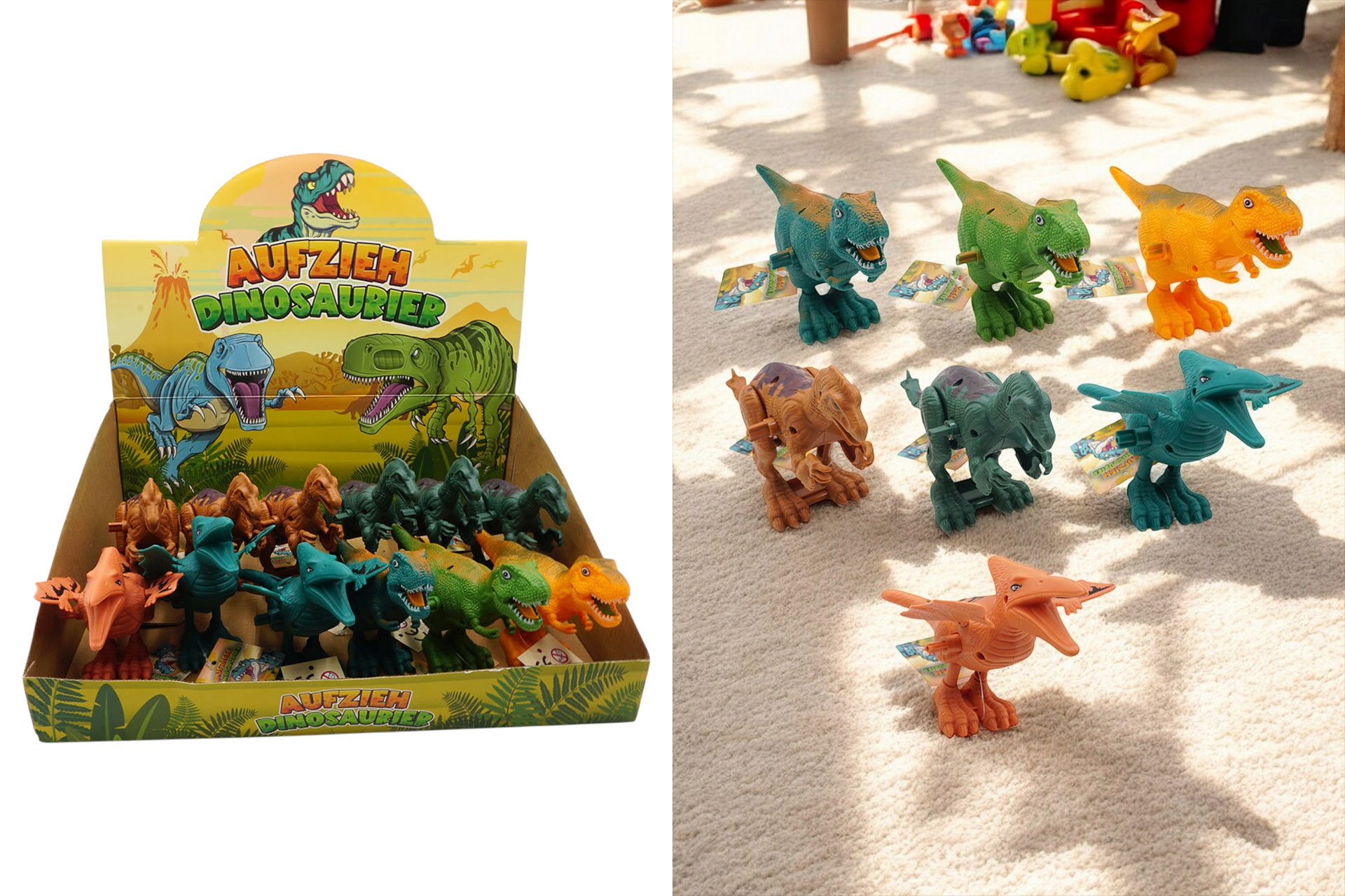 Dinosaurier laufend XXL aufziehbar 13x17cm, 4 Designs, im Display