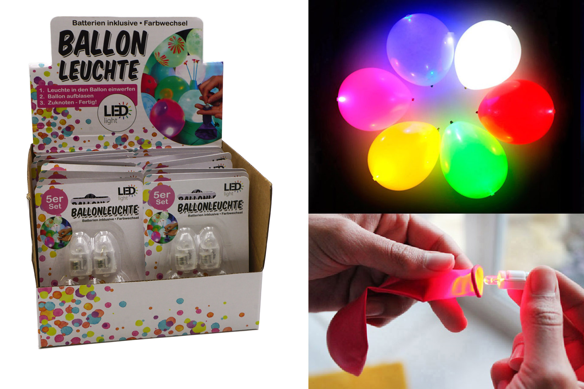 Ballonleuchten Farbwechsel, 5er im Display