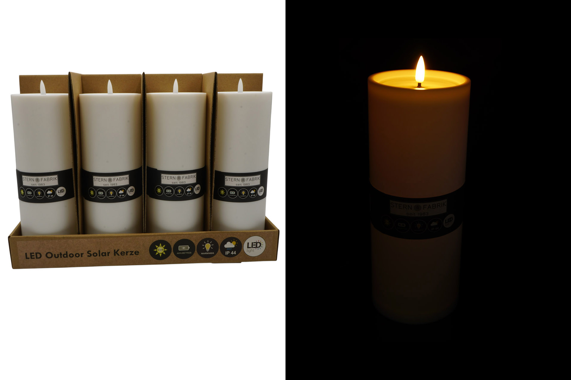 LED Solar Outdoor Kerze, 25x10x10cm, weiß, 1 LED, im Display