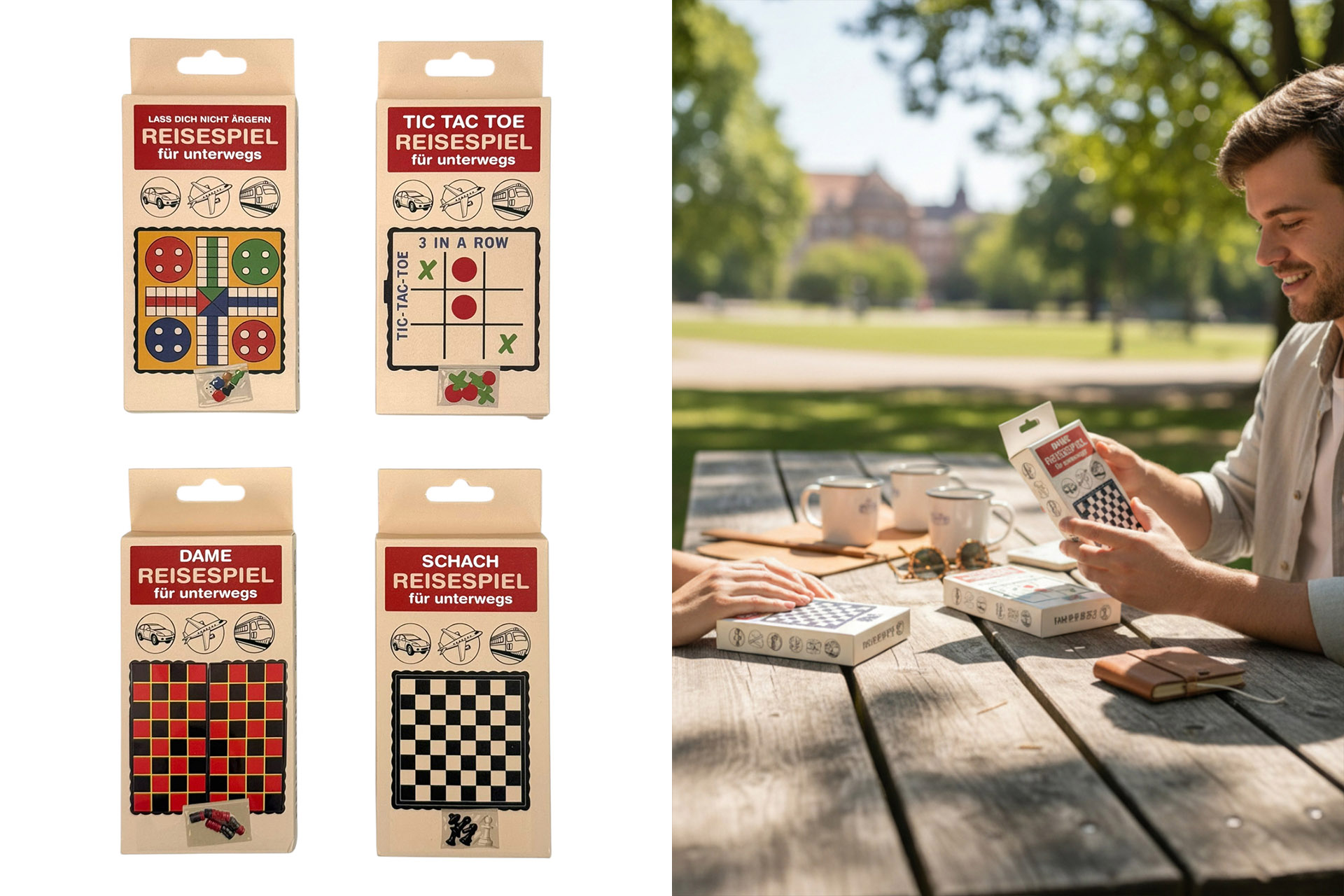 Reisespiel "To Go", 13x1x13,5cm, 4 versch. Spiele