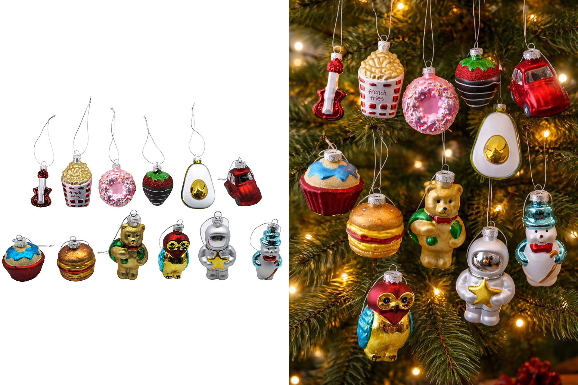 Weihnachtskugeln Glas Figuren, 6-12cm, 12 Designs, PVC Box