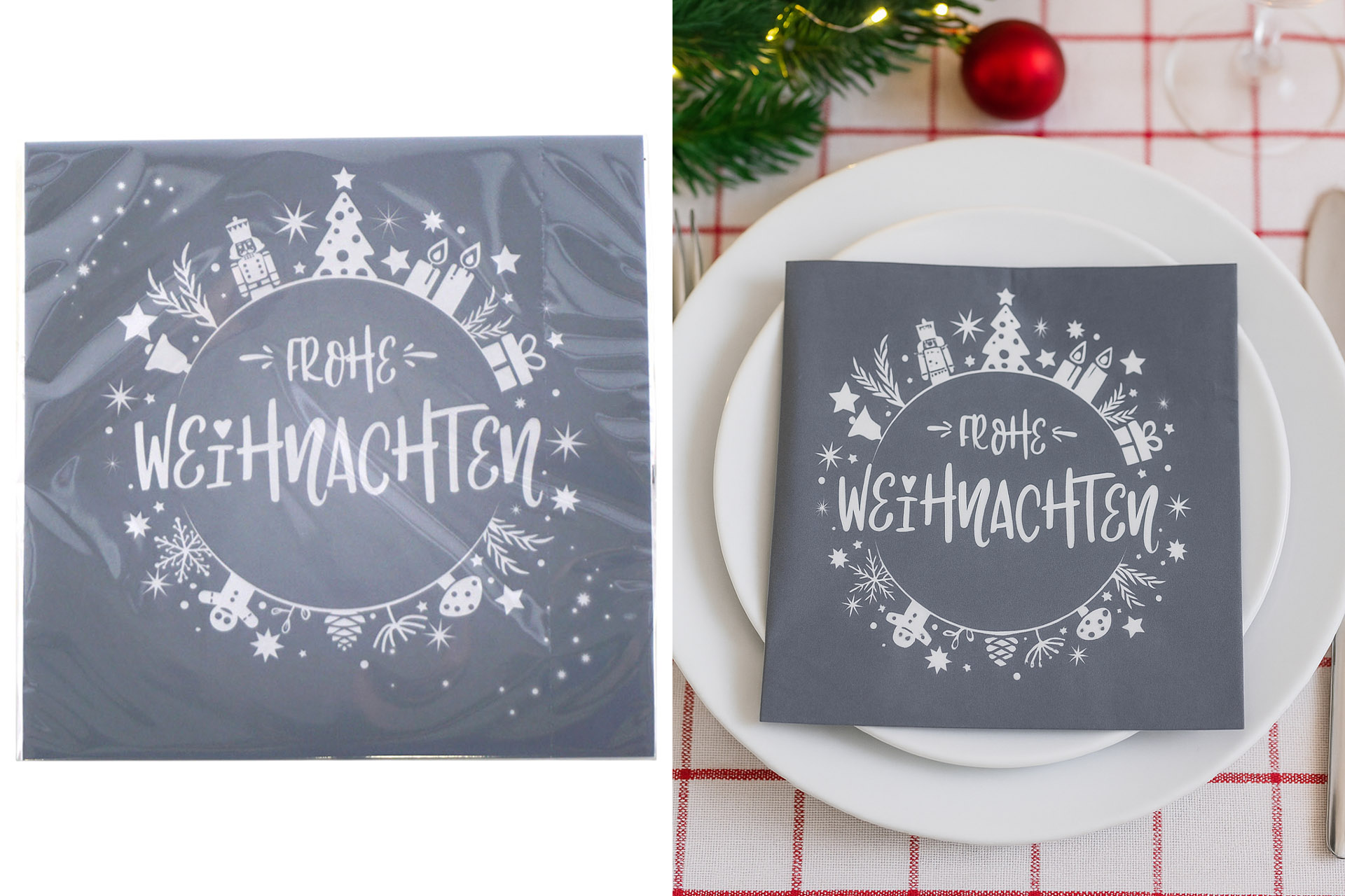 Servietten Weihnachten "FROHE WEIHNACHTEN" 33x33cm, ¼ Falz, 3-lagig, 20er Pack