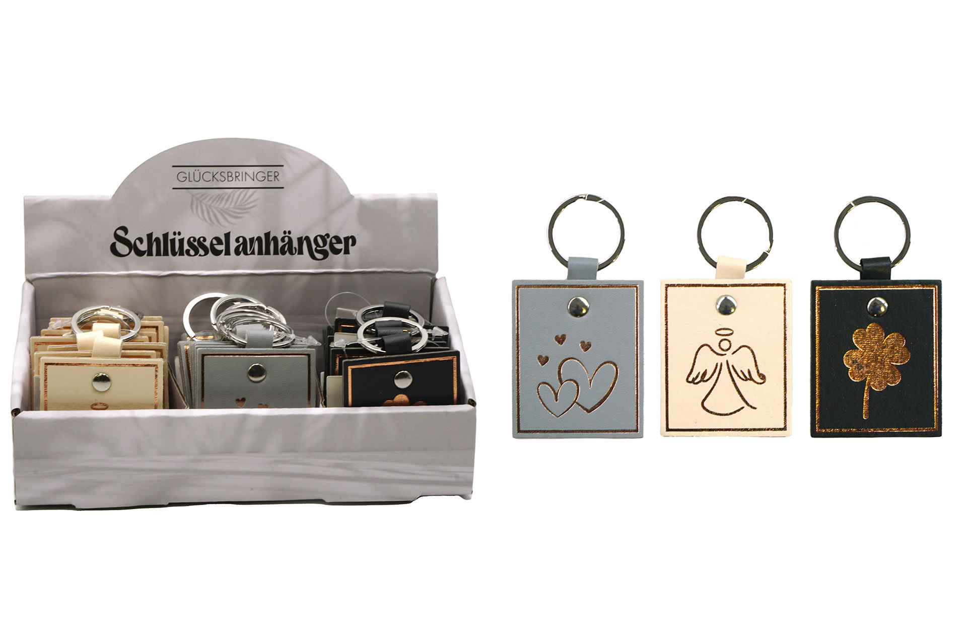 Schlüsselanhänger mit Spruch "Glücksbringer", 3 Designs, im Display