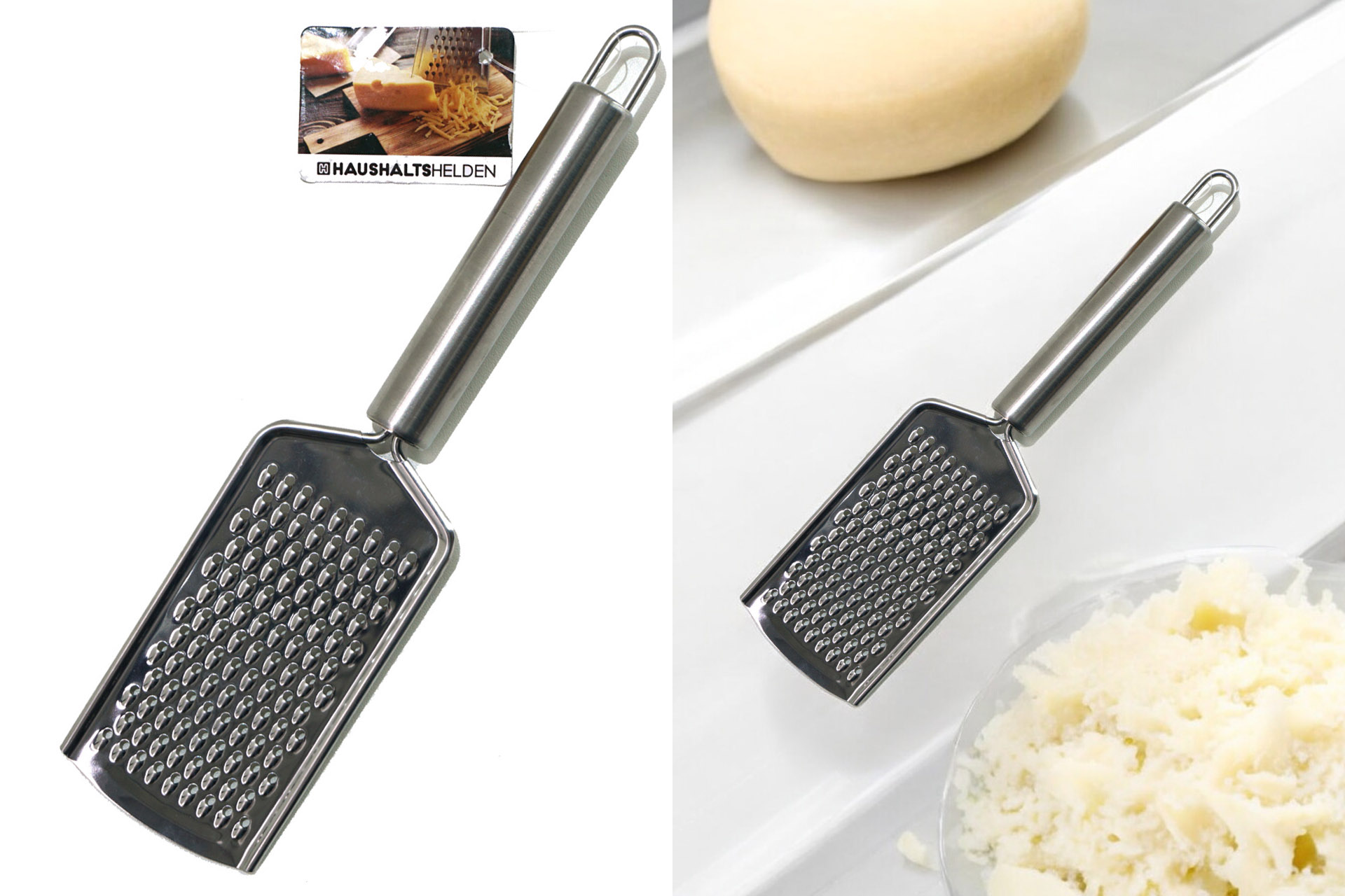 Edelstahl Flachreibe mit Griff