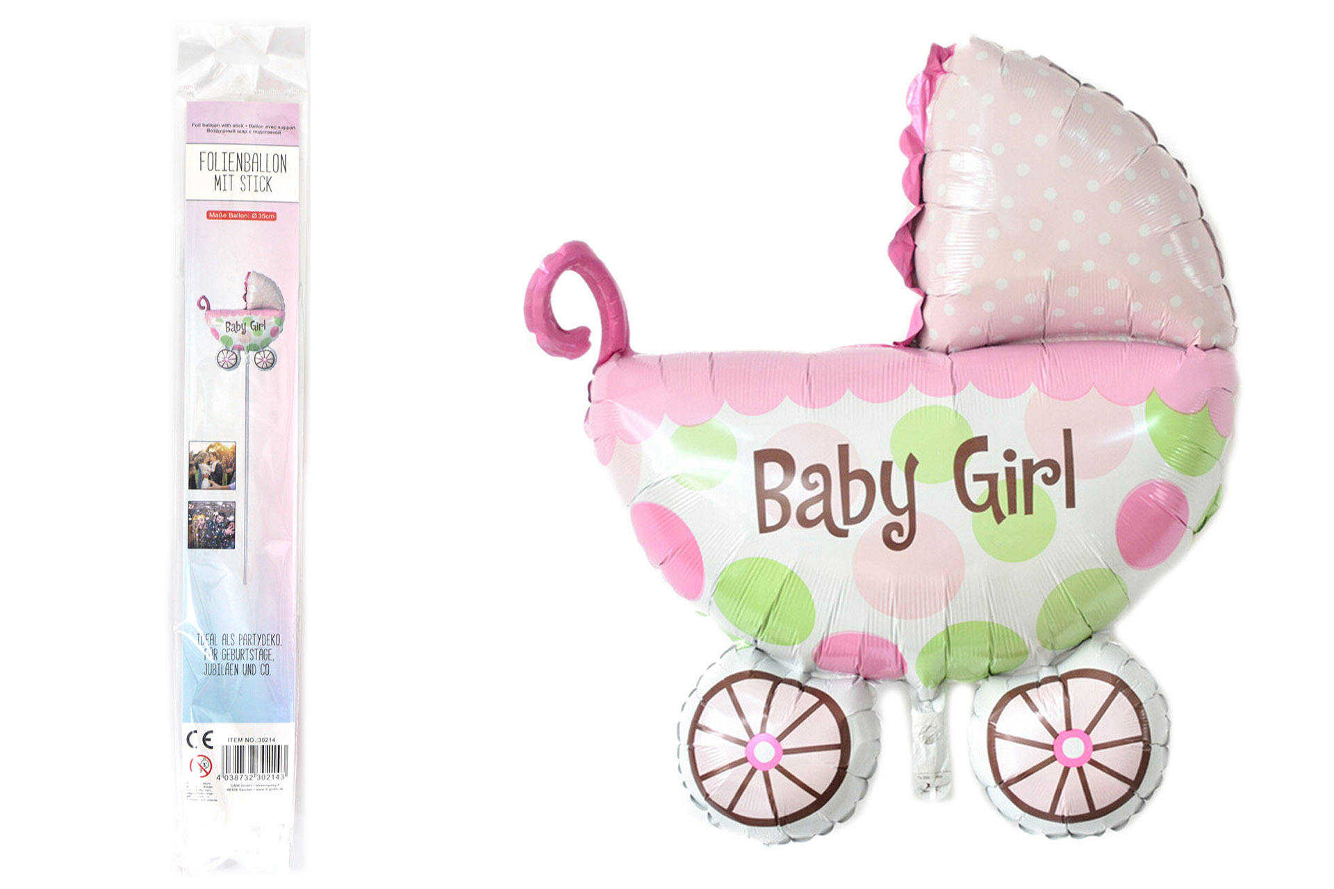 Folienballon Sortiment Refill für Display "Baby Girl" mit Stick, 35cm