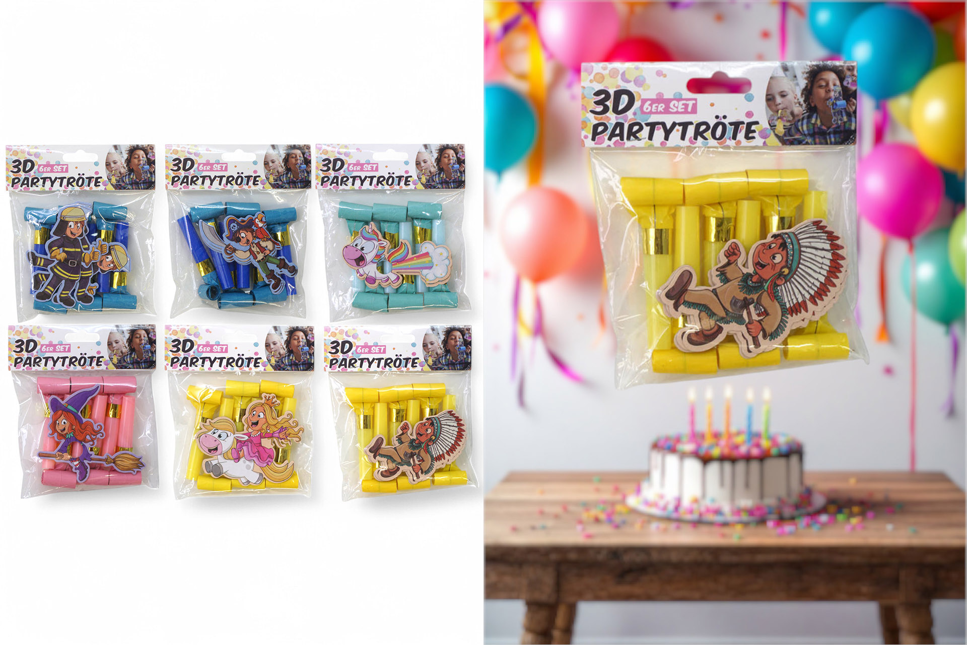 Partytröte "3D Face" 11x8cm, 6 Designs sortiert, 6er