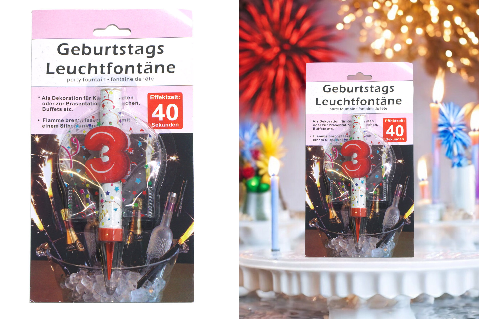 Geburtstagsfontäne Ziffer - 3, Brenndauer 40 Sekunden