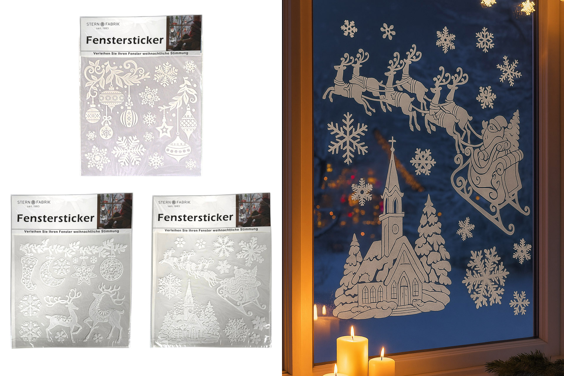 Weihnachtsaufkleber Fenstersticker weiß/glitzer