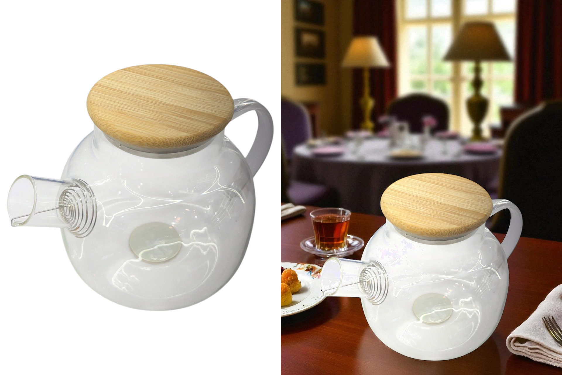 Teekanne Glas mit Bambusdeckel, 1 Liter, 14,5x19,5x13cm