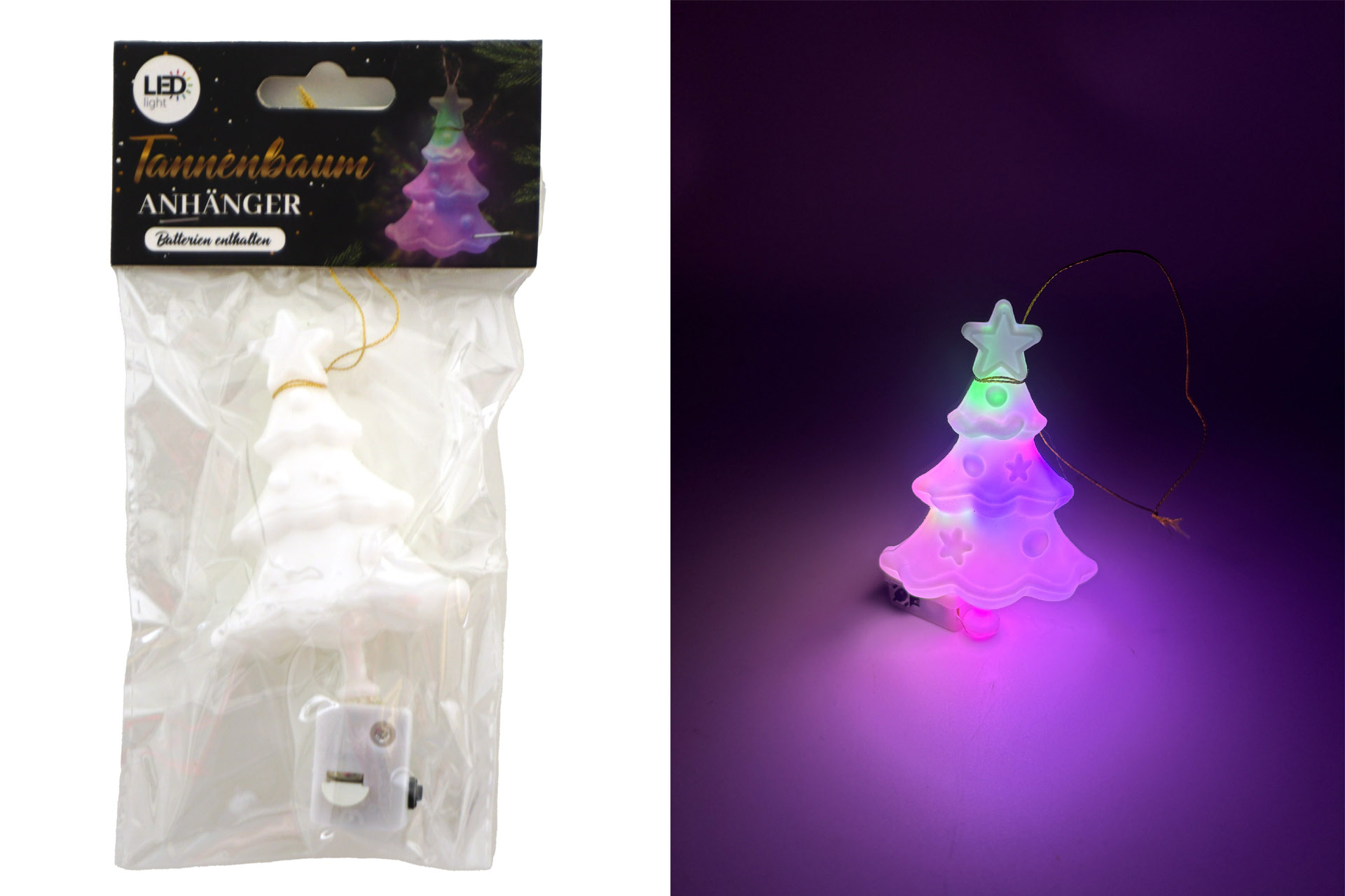 LED Weihnachtskugeln Kunststoff "Tannenbaum", 7,5x6cm