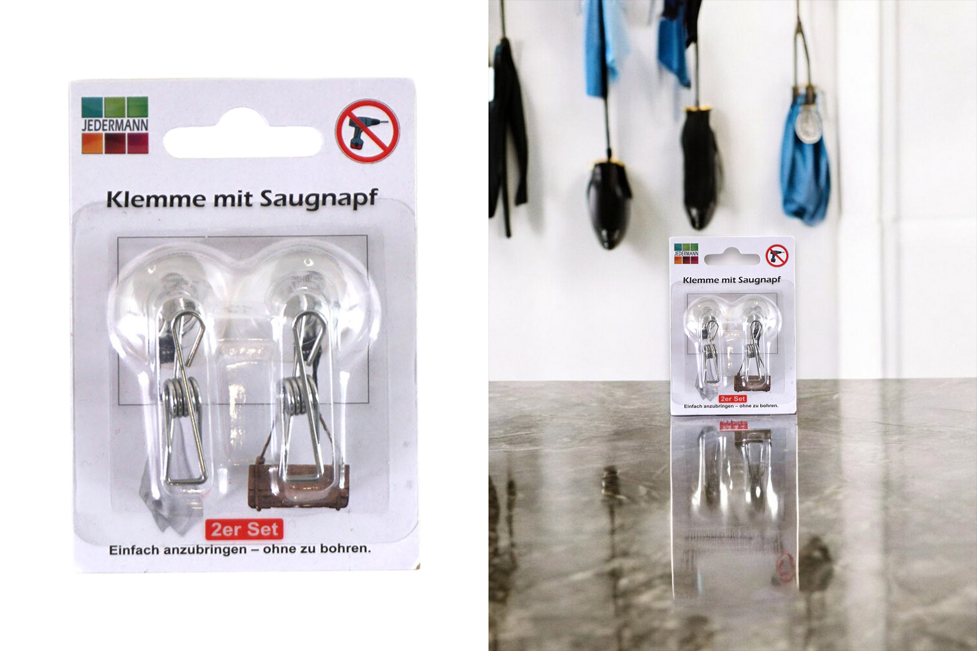 Klemme mit Saugnapf, 2,5cm, 2er Set