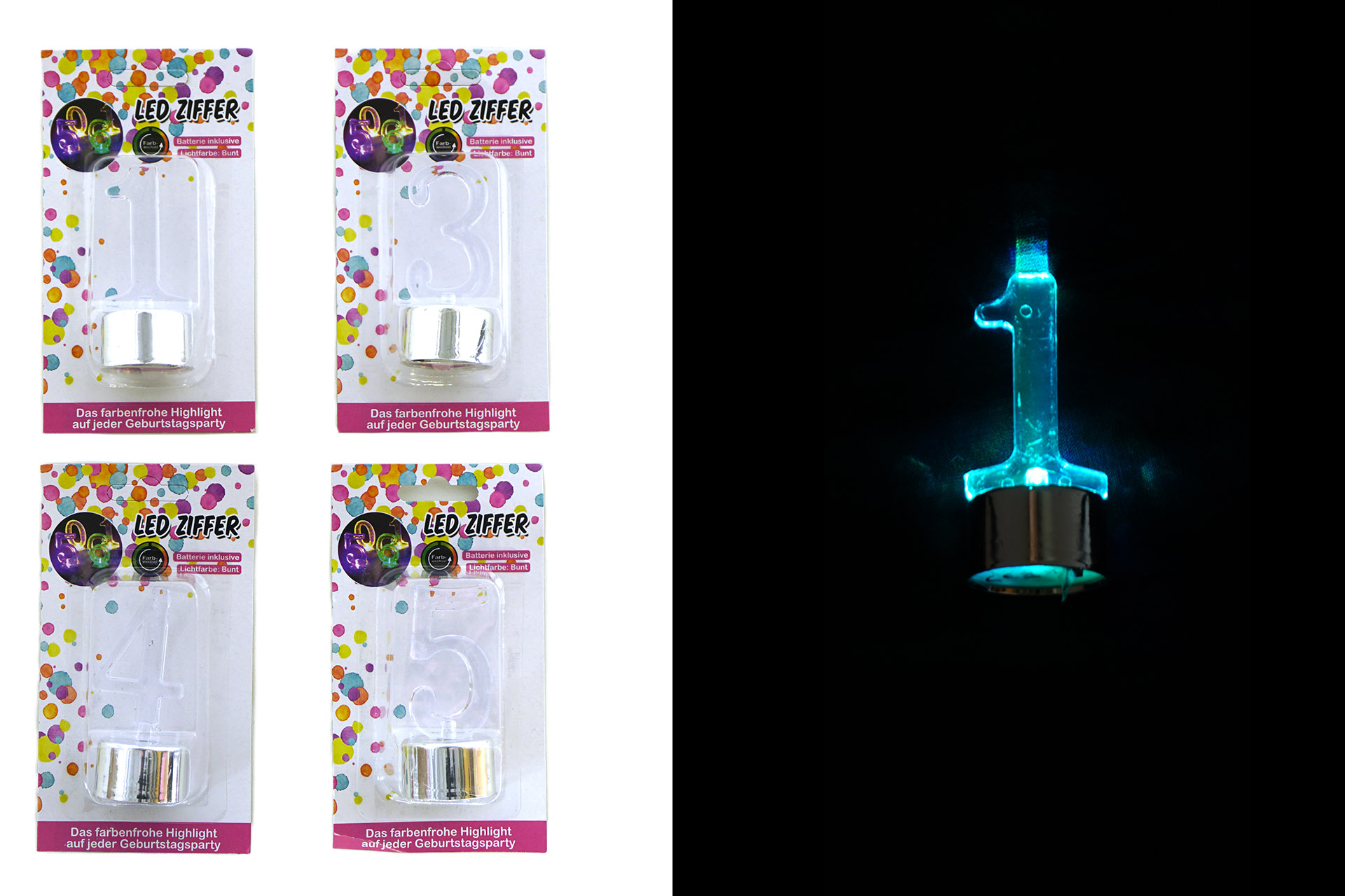 LED Zahlen 0-9 mit Ständer in silber 8cm, inkl. Batterie