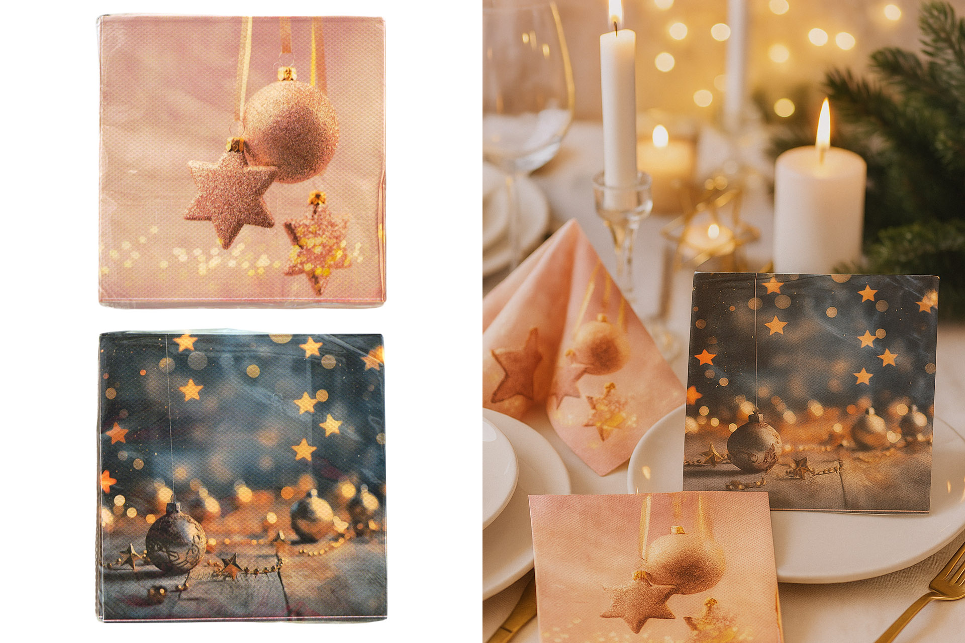 Servietten "WH-Kugeln" 33x33cm, ¼ Falz, 3-lagig, 20er Pack, 2 Designs