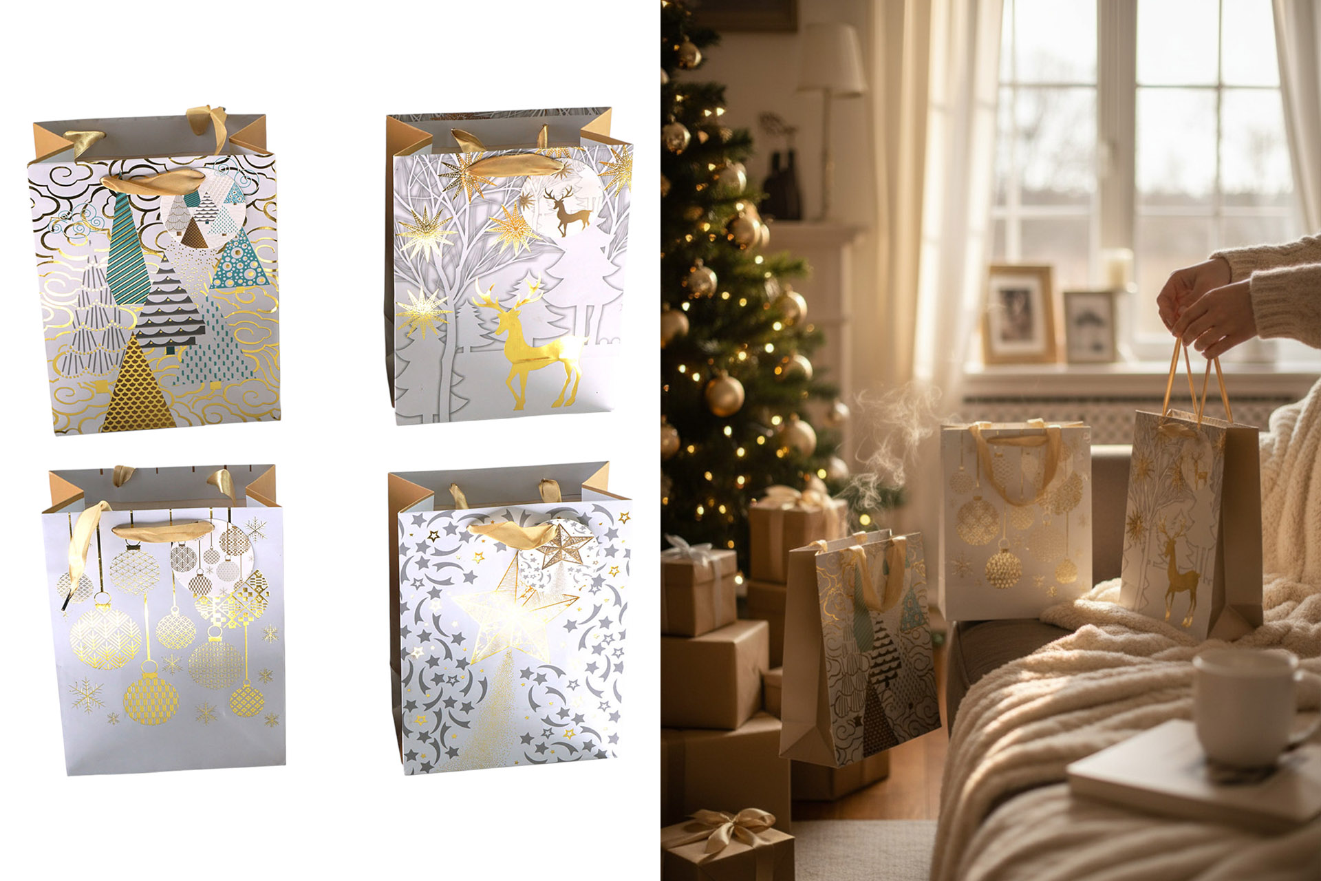 Geschenktüte Weihnachten "Modern Christmas" 18x23x10cm, 4 Designs