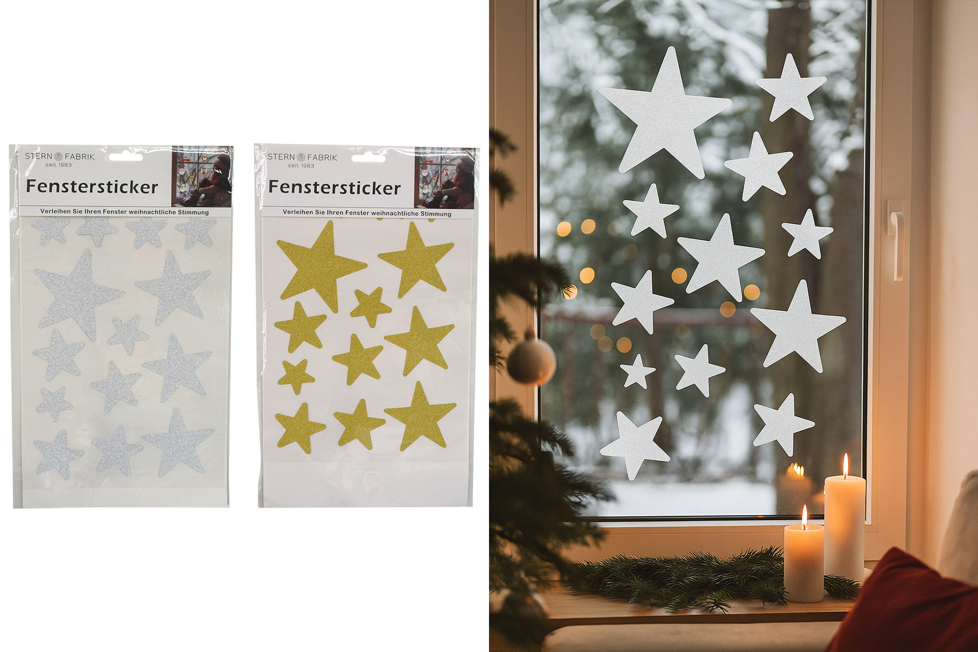 Weihnachtsaufkleber "Sterne", 14 Stück, 2 Farben