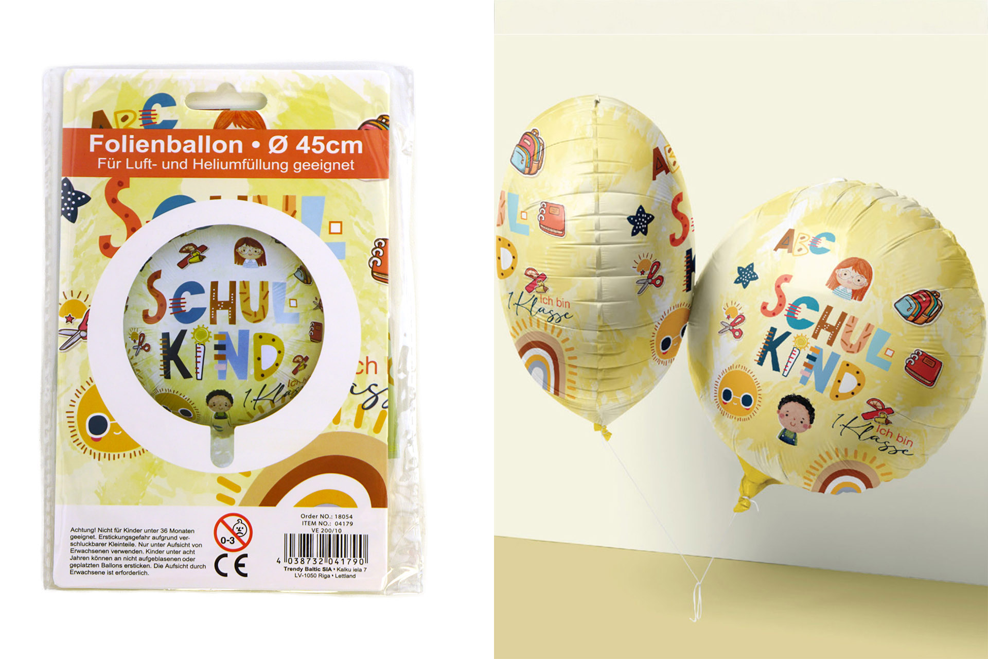 Folienballon "Schulkind Ich bin 1.Klasse", 45cm