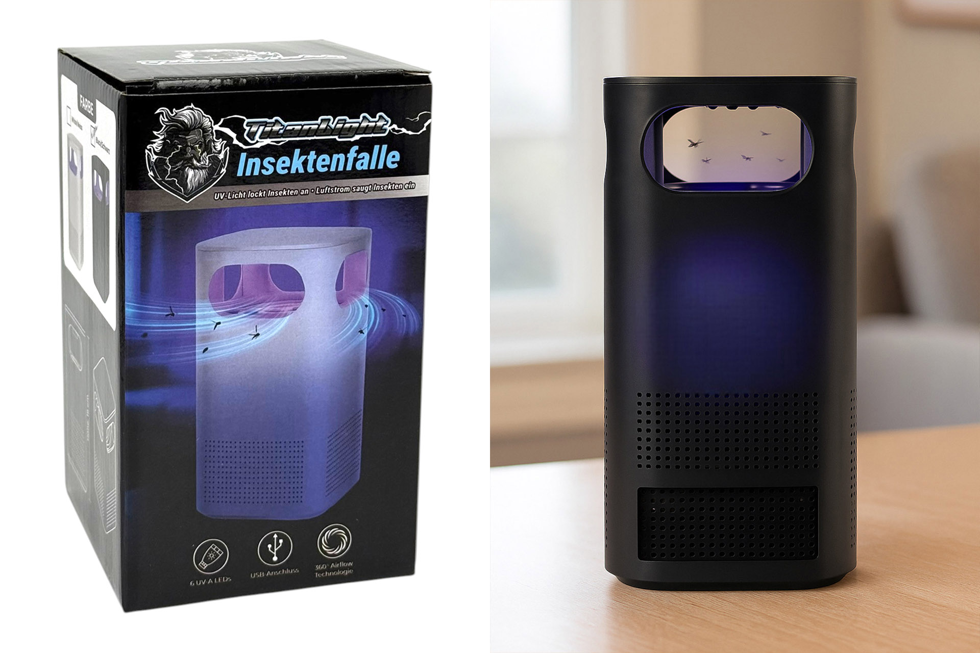 Insektenfalle "Ventilator", 9x9x17cm, USB-A Kabelbetrieben, 2 Farben
