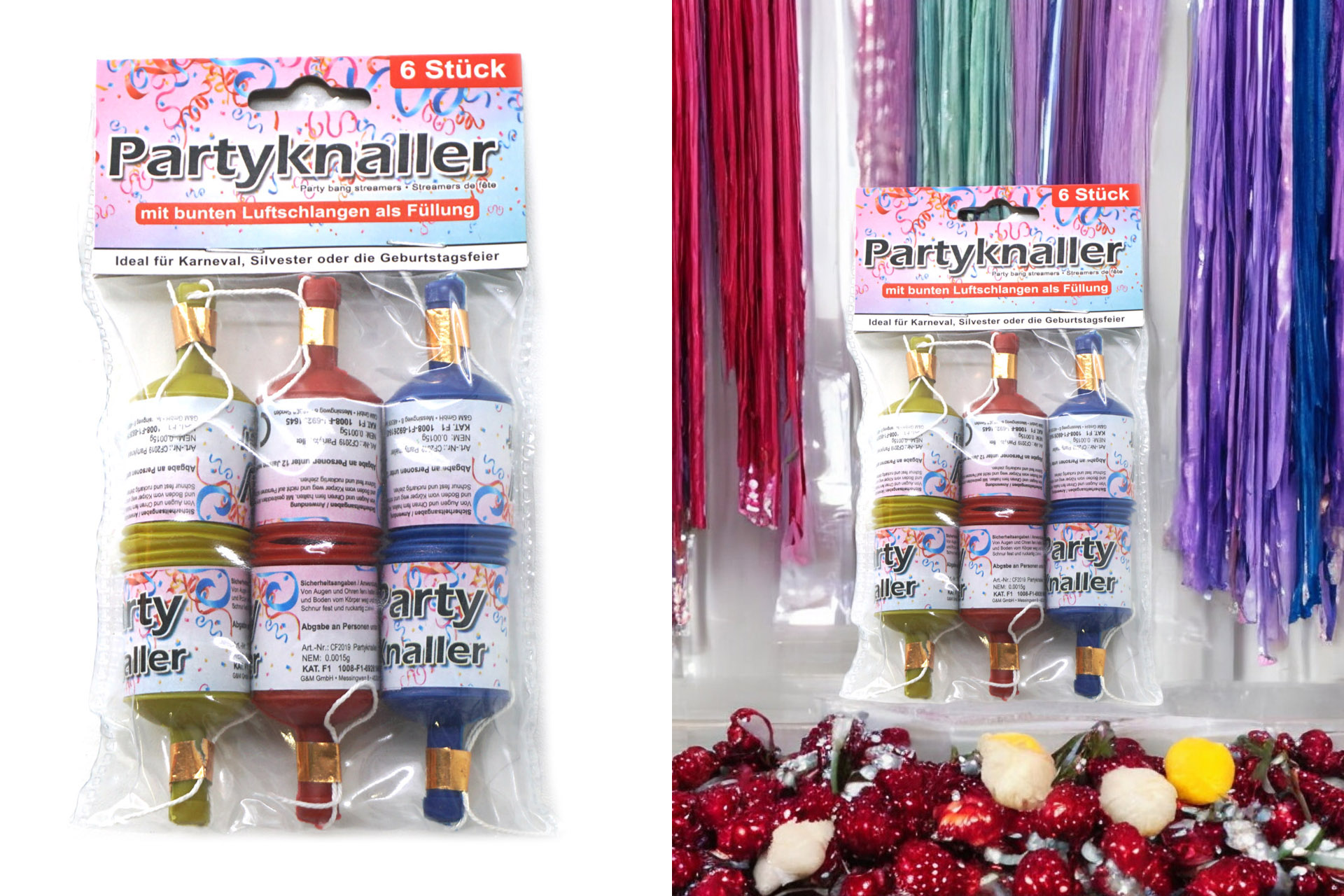 Partyknaller Luftschlangen 6er Set