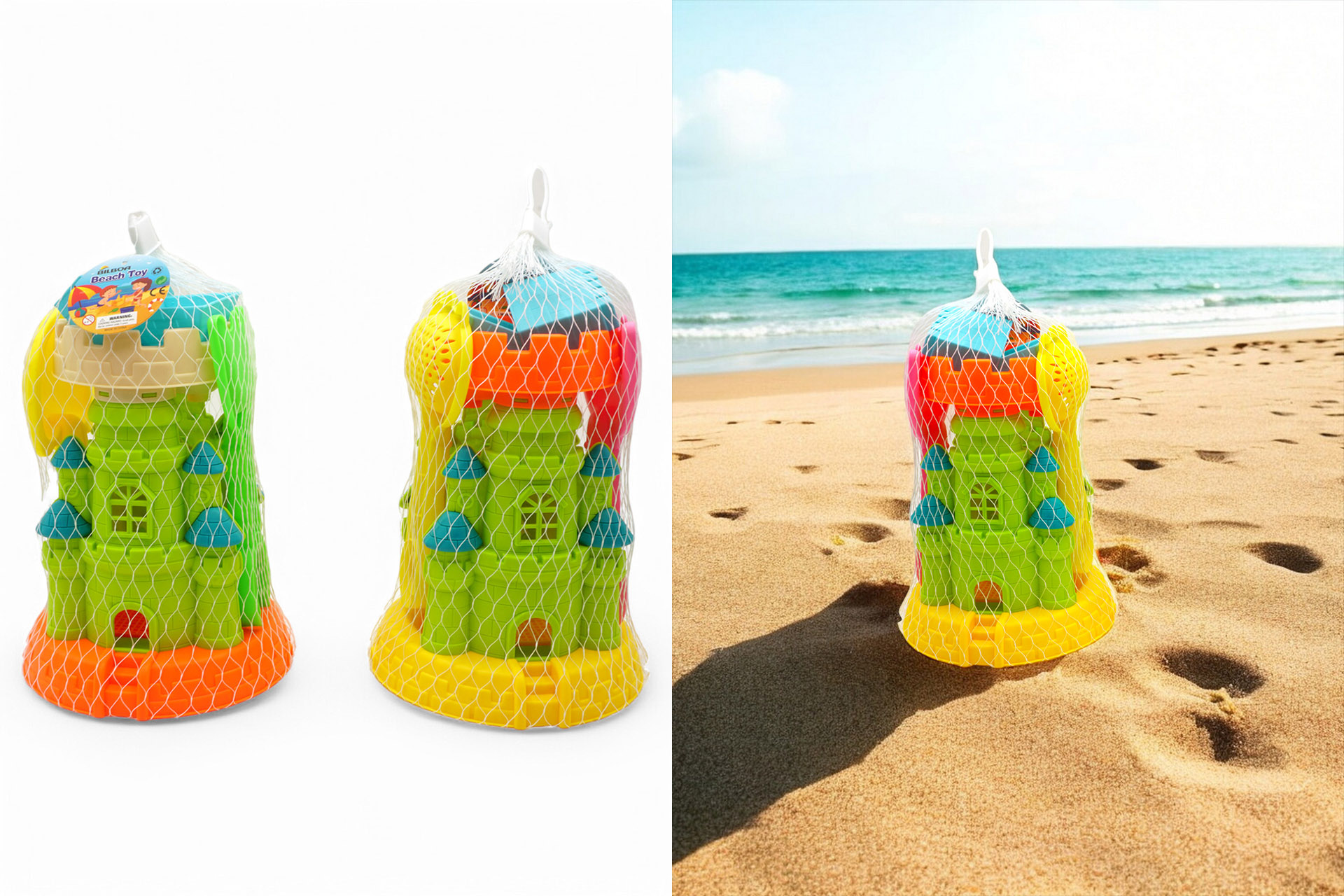 Strandspielzeug "Schloss", 24x17x17cm, 5 tlg., 2 Farben, 2 Designs