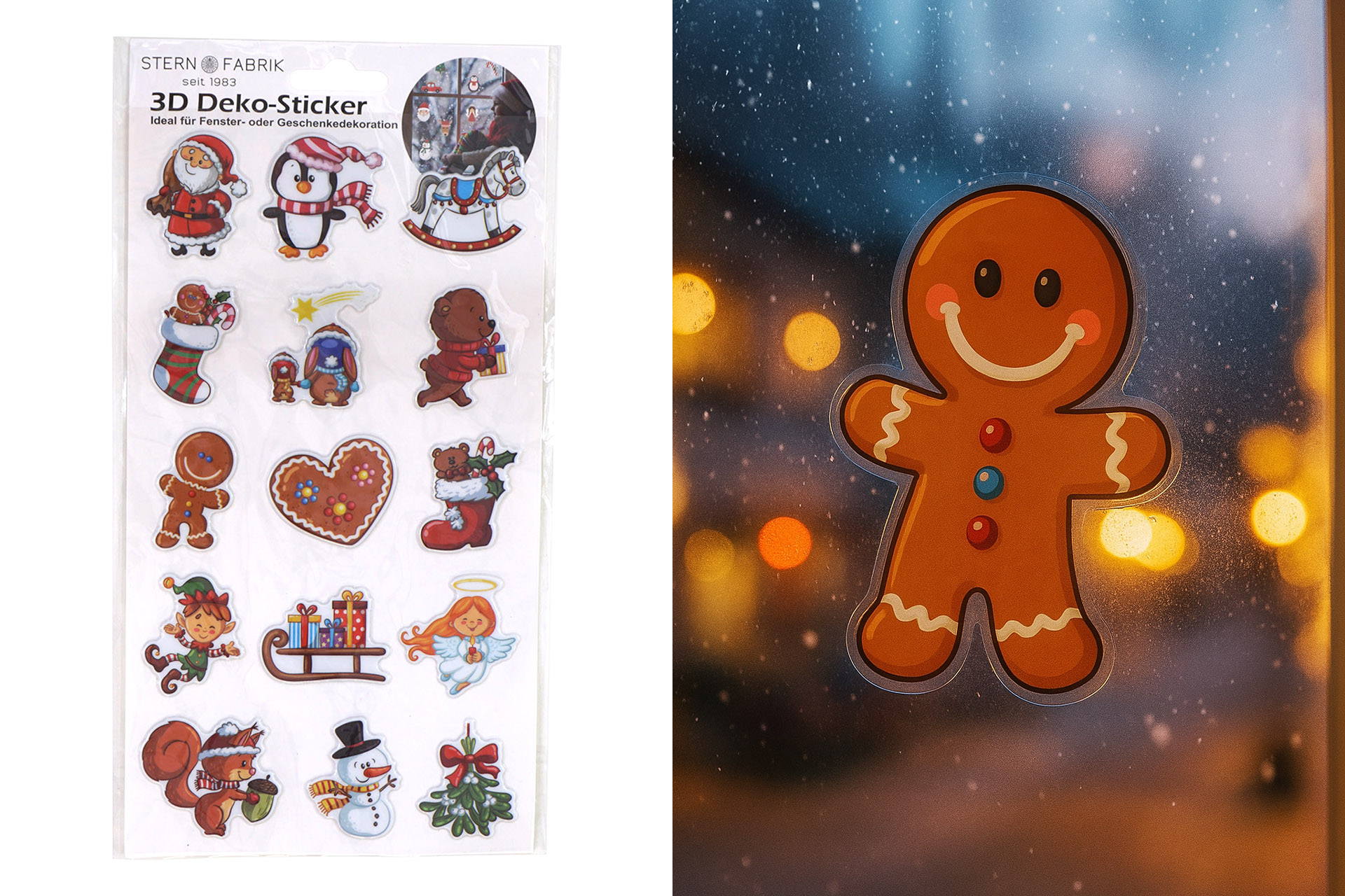 Weihnachtsdeko Sticker "3D Weihnachtsfiguren", 25x14cm