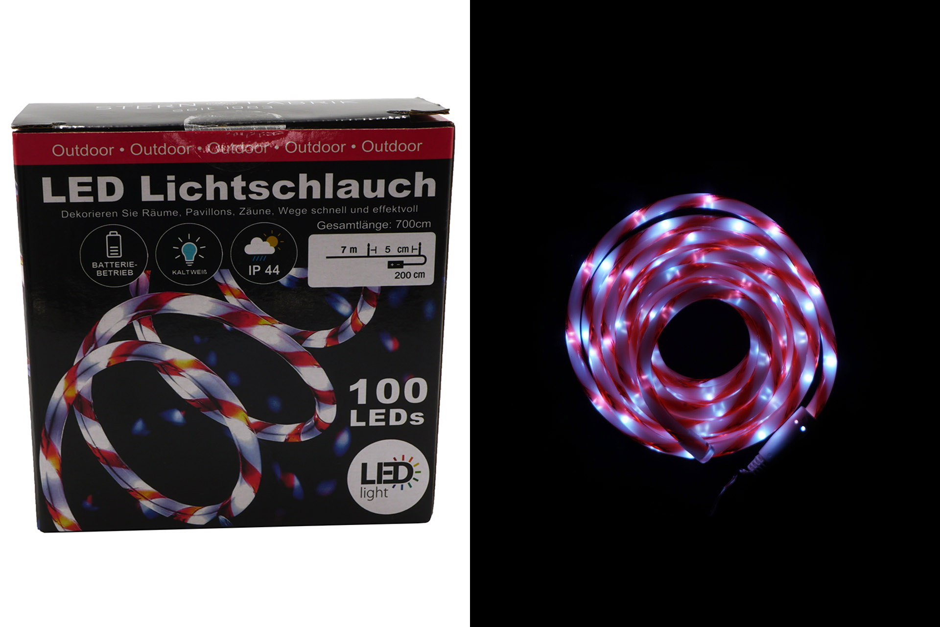 Lichterschlauch LED, 100er, 6m, flexibel formbar, kaltweiß