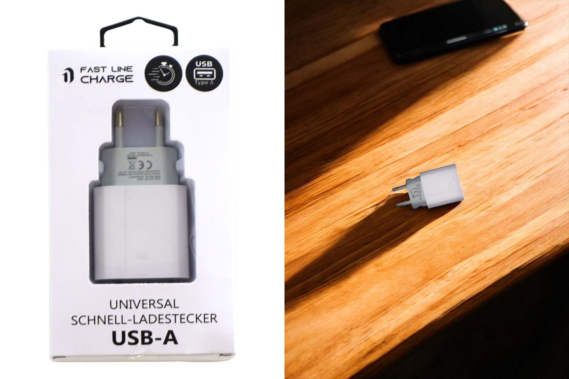Netzstecker/Schnellladegerät "USB-A" PREMIUM, 7,7x4,2x2,8cm, weiß