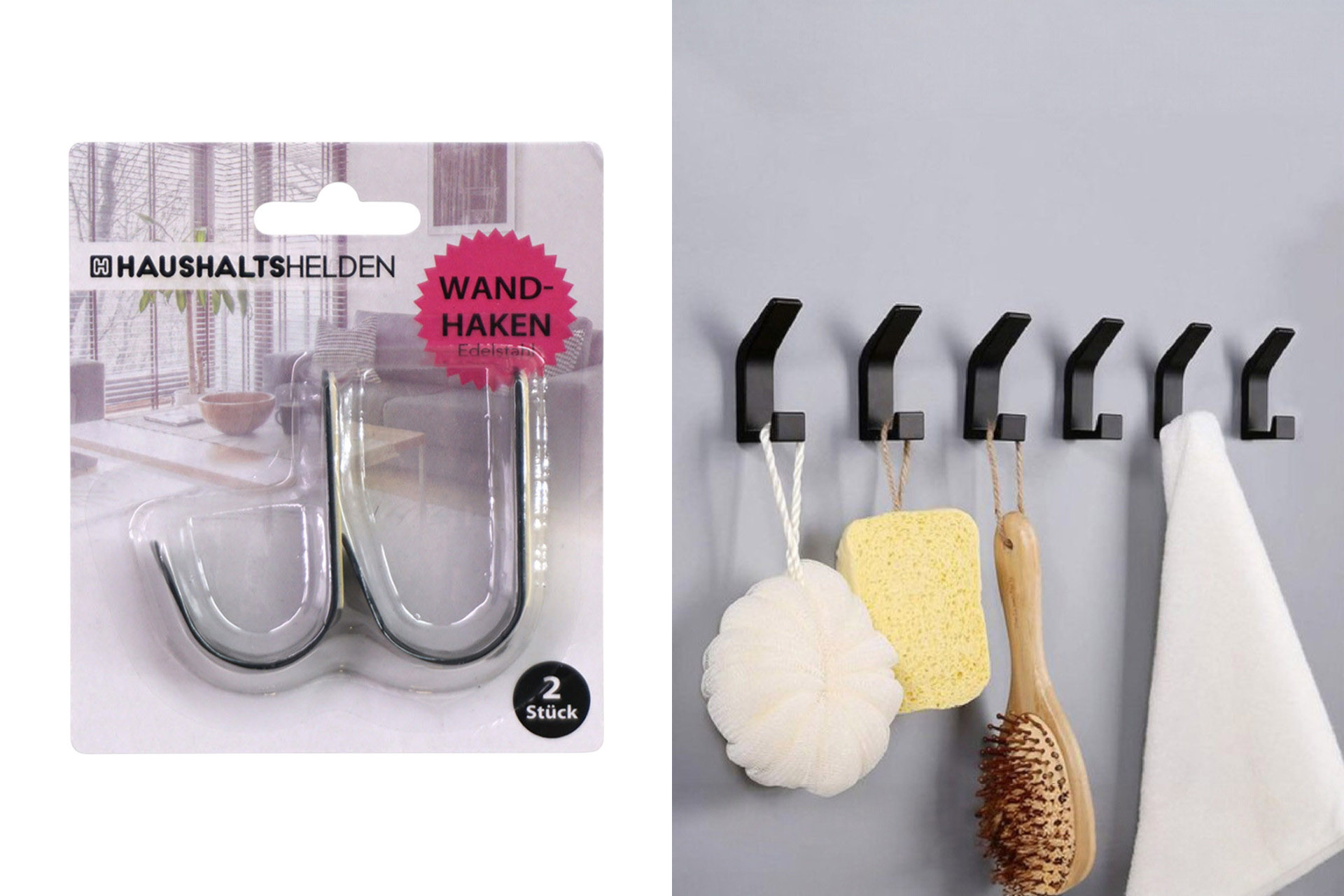 Wandhaken Edelstahl schwarz selbstklebend, 2er