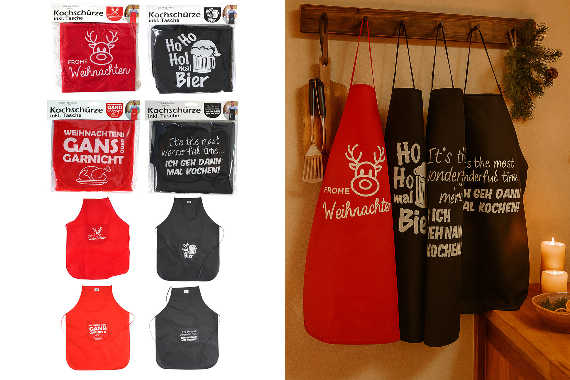 Kochschürze Weihnachten inkl. Tasche, 4 Designs