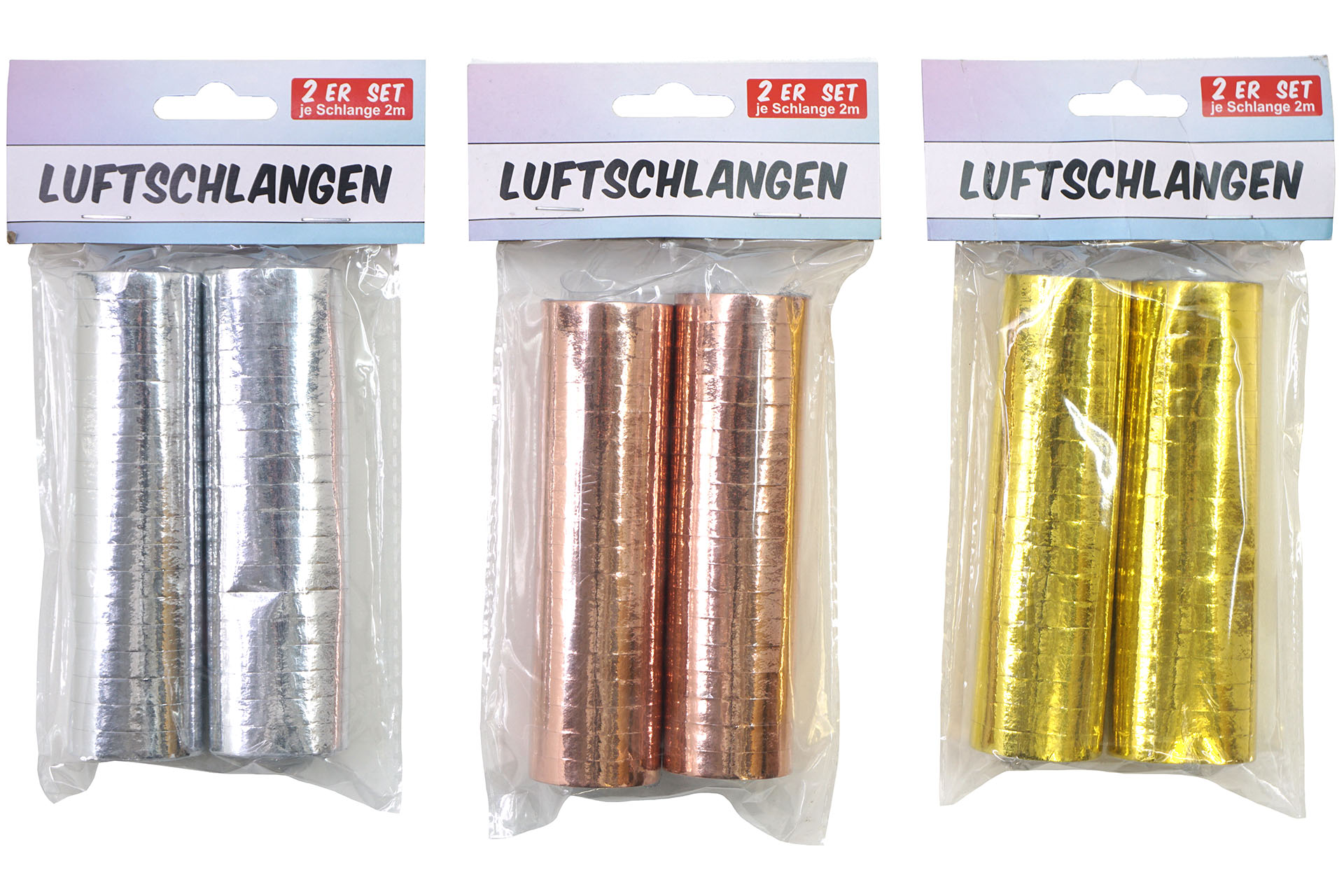 Luftschlangen, 2er Pack, 3 Farben
