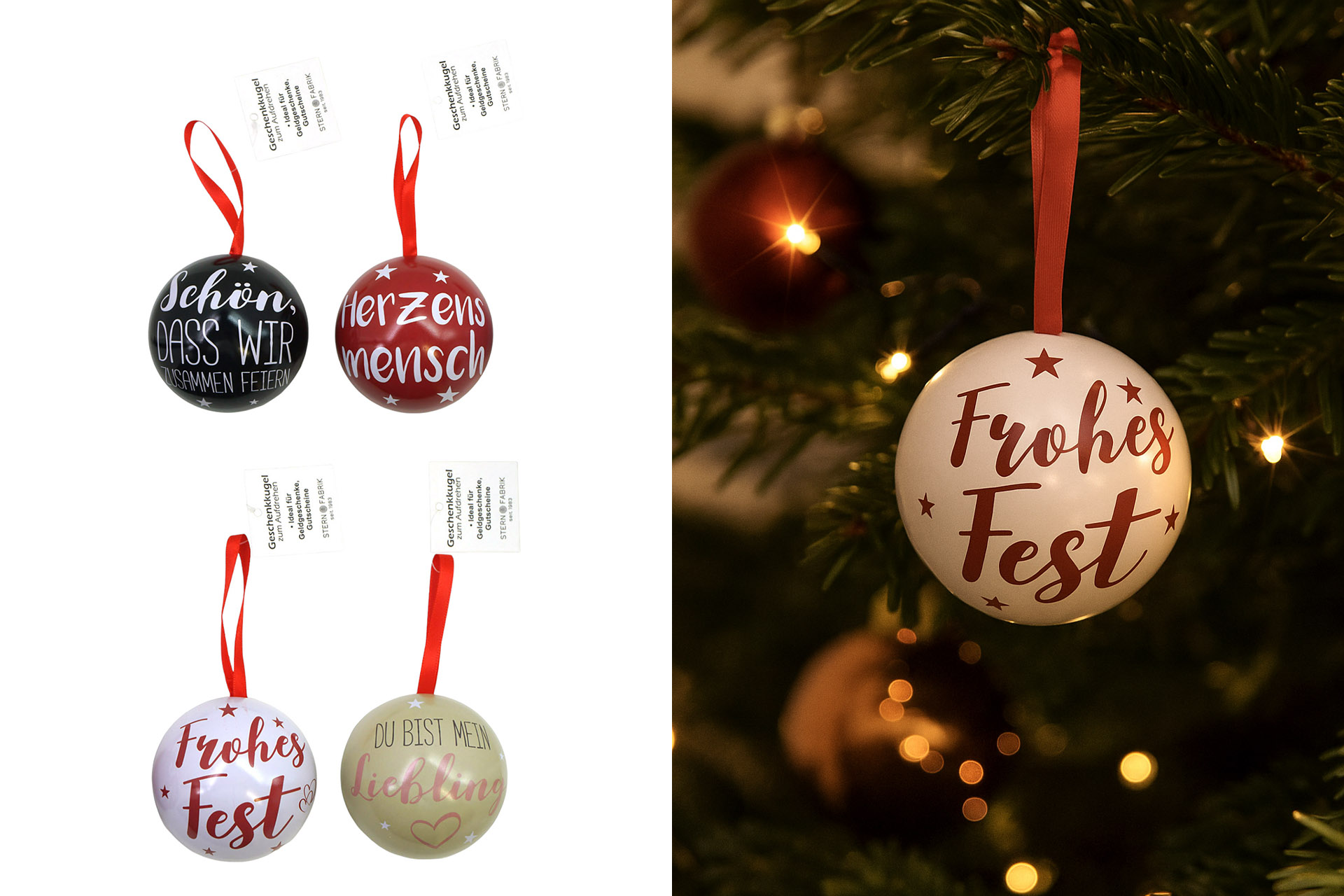 Geschenkkugel Weihnachten Metall, Ø6,5cm, 4 Designs
