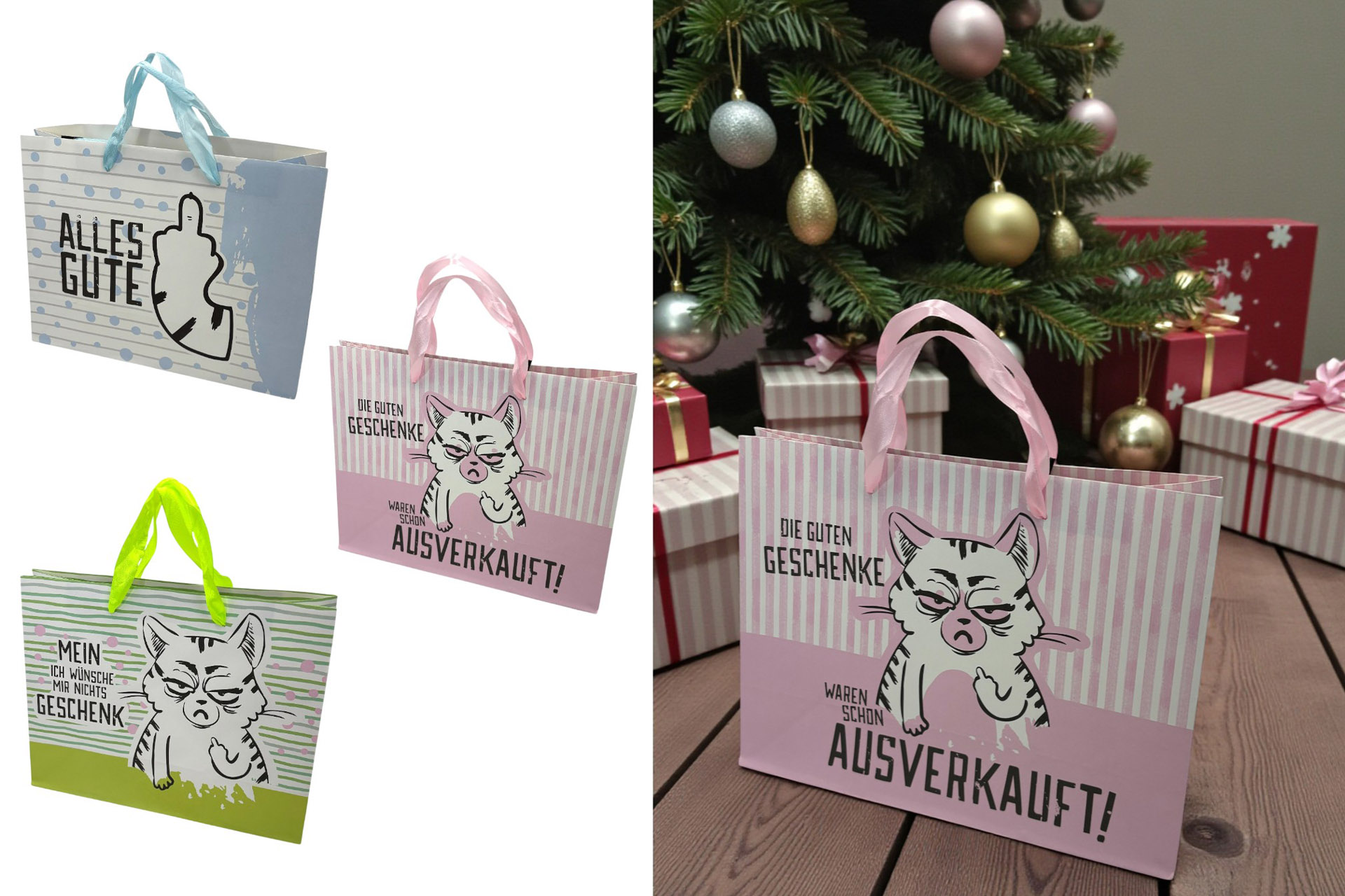 Geschenktüte "Miesekatze", 27x21x10,5cm, 3 Designs