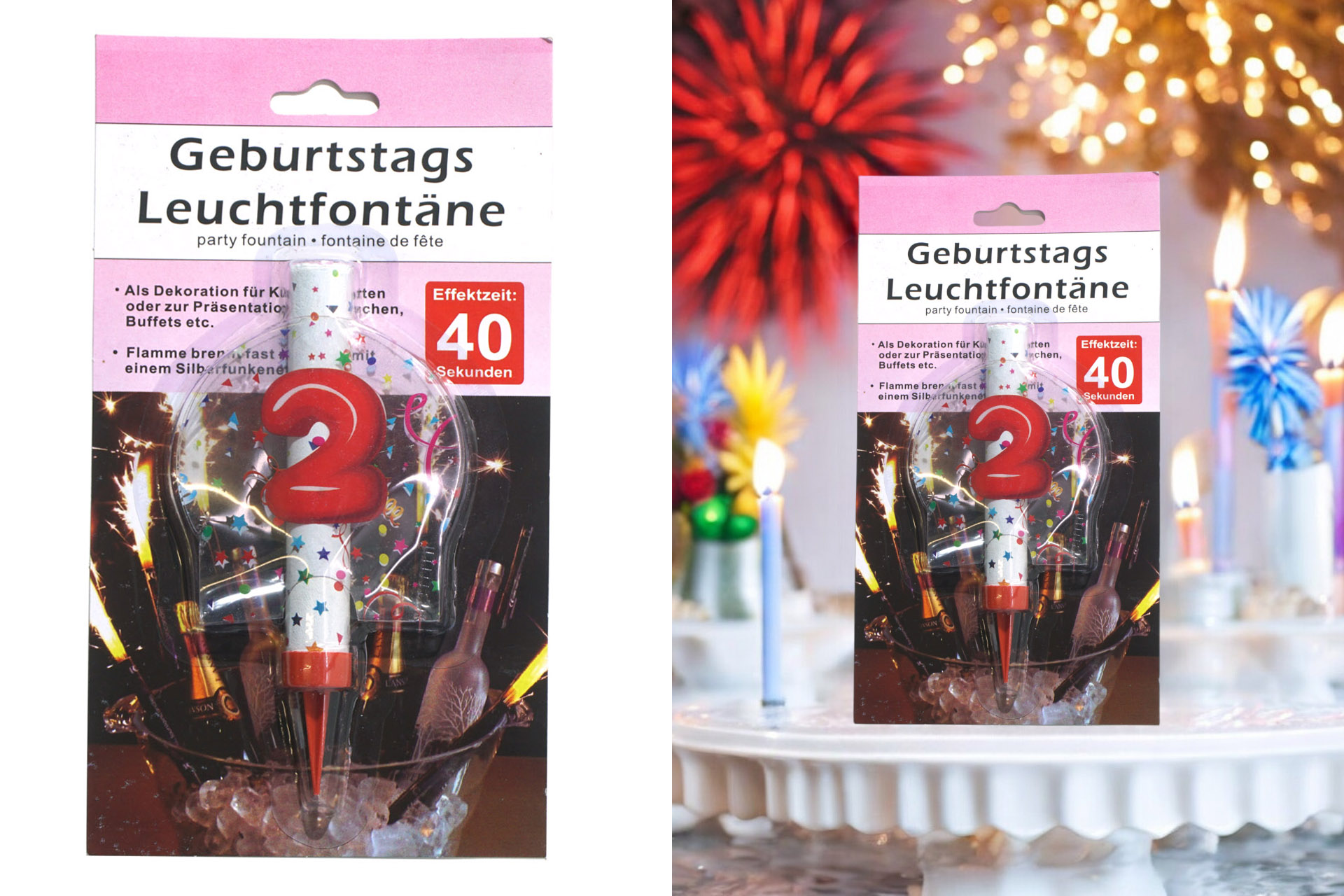 Geburtstagsfontäne Ziffer - 2, Brenndauer 40 Sekunden