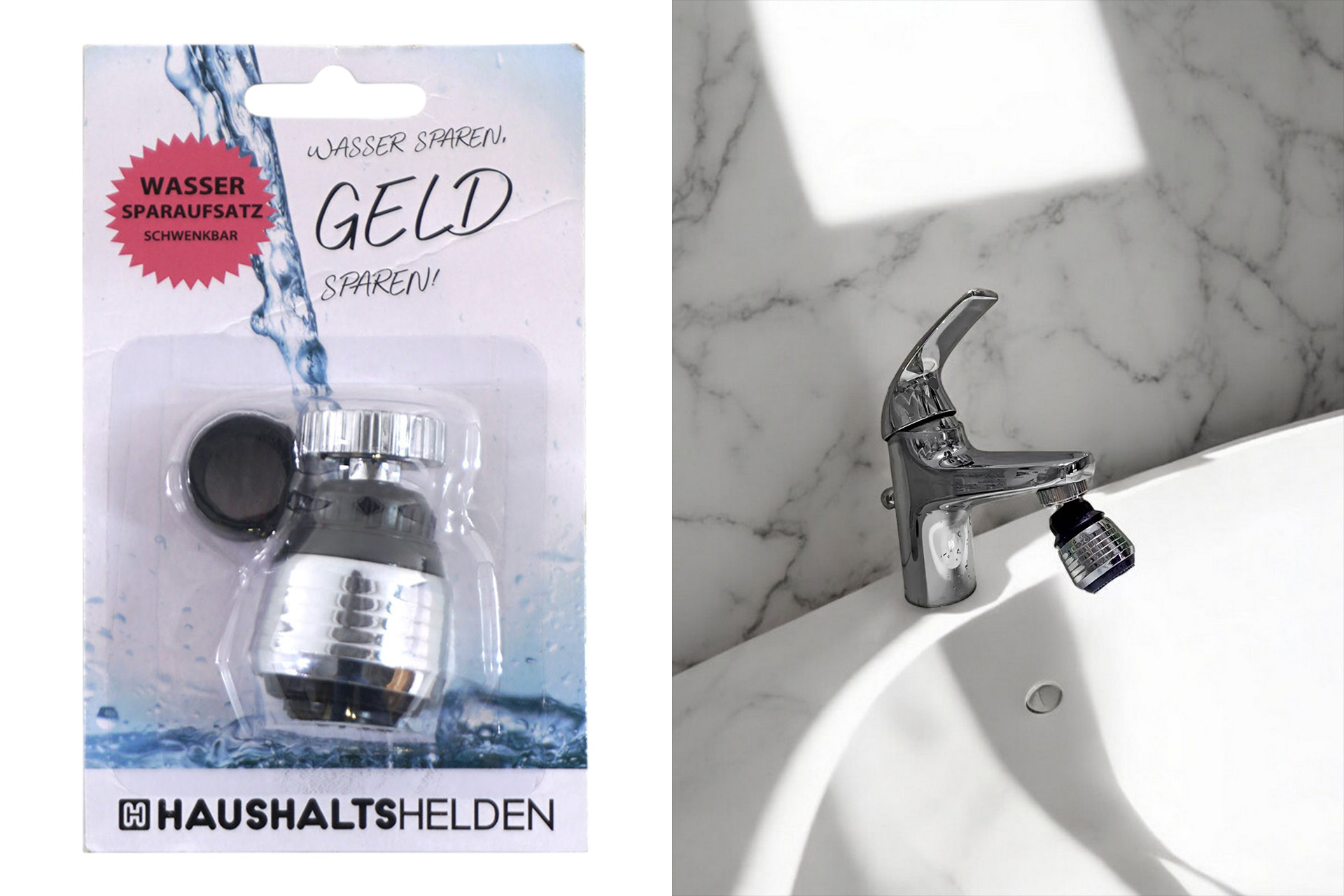 Wasser-Sparaufsatz schwenkbar, Brause- und Perlstrahl