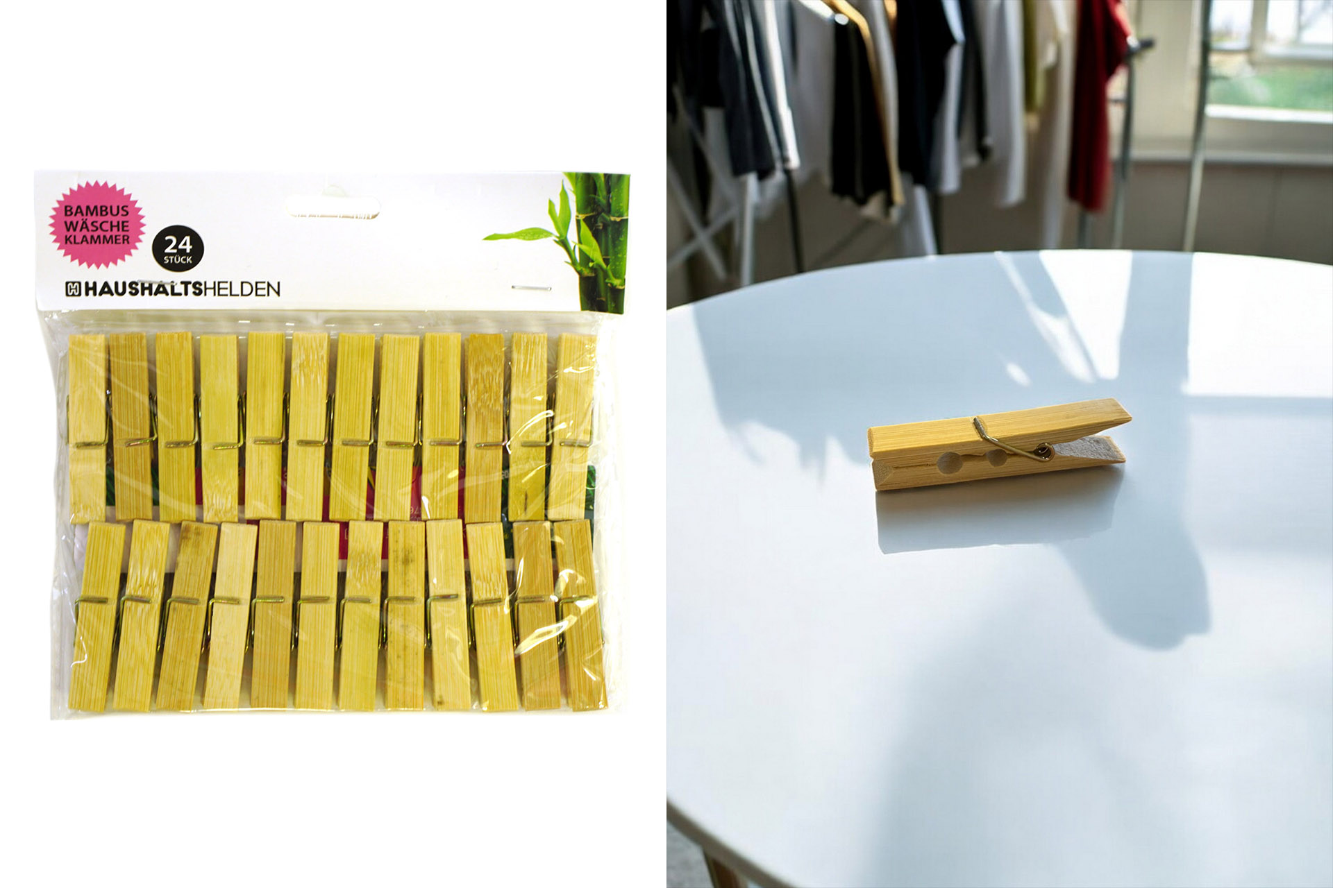 Bambus Wäscheklammern, 24er, 6cm