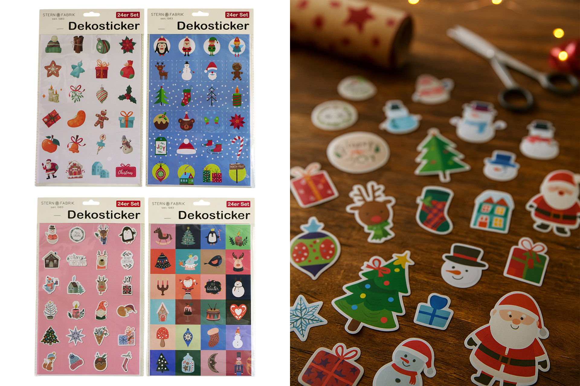 Deko Sticker "Kids Christmas", 24er Set, 4,5cm, 4 Designs