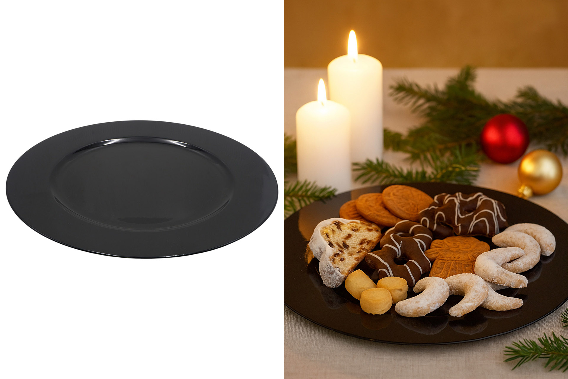 Gebäck- und Dekoteller Weihnachten Ø 33cm, schwarz